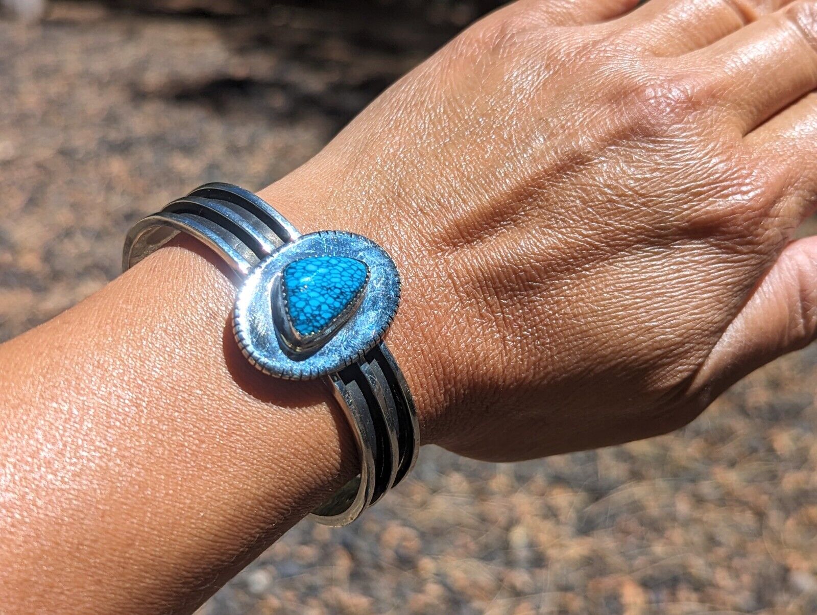 Navajo Bracelet Sterling Matrix Turquoise Unisex Signed Roger Nelson sz6.75