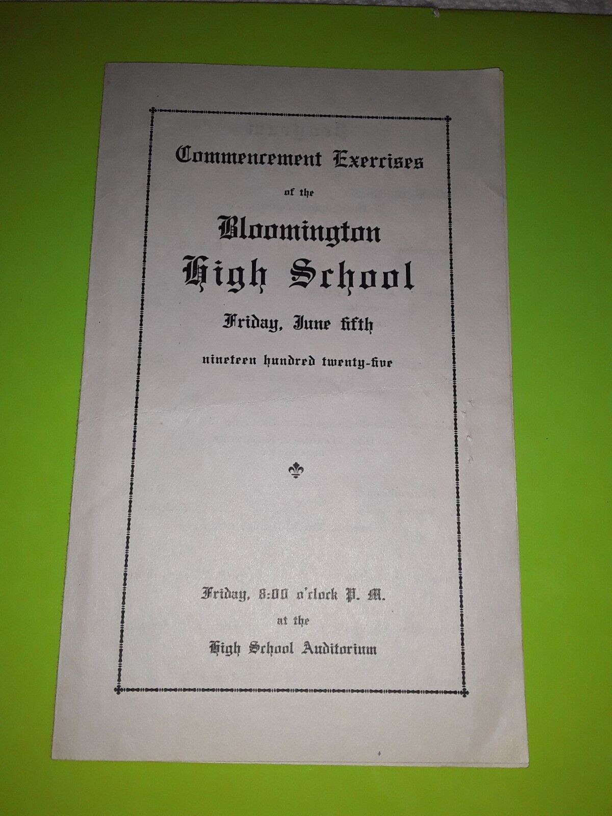 Antique 1925 Bloomington High School Graduation 4 page Brochure