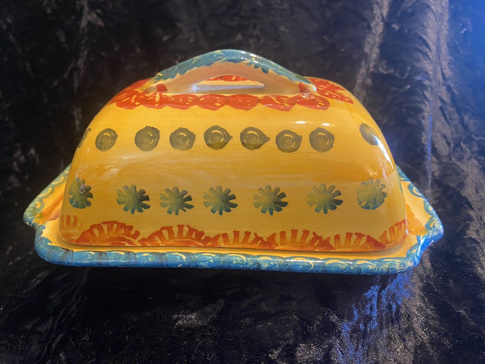 Vintage Italian Italic Ars Hand painted Italy Covered Butter Dish