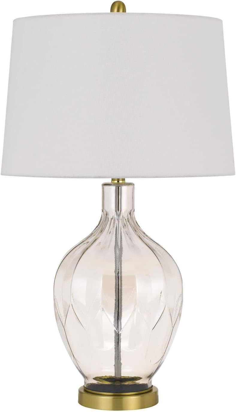Cal 150W 3 Way Bancroft Glass Table lamp with hardback Taper Drum Brass 