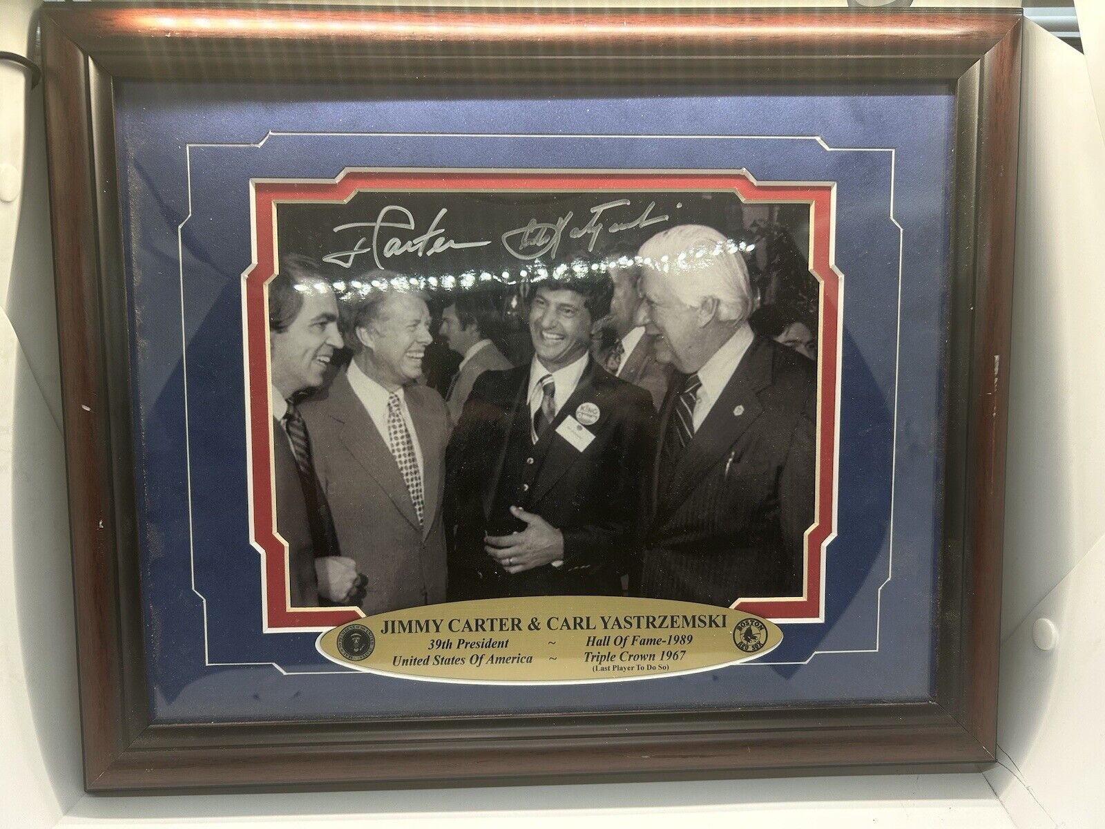 Carl Yastrzemski & Jimmy Carter Signed 8x10 Photo Framed JSA COA RARE