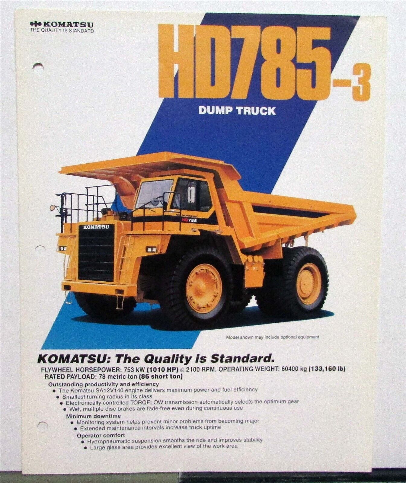 1980s Komatsu HD785-3 Dump Truck Specifications Construction Sales Brochure