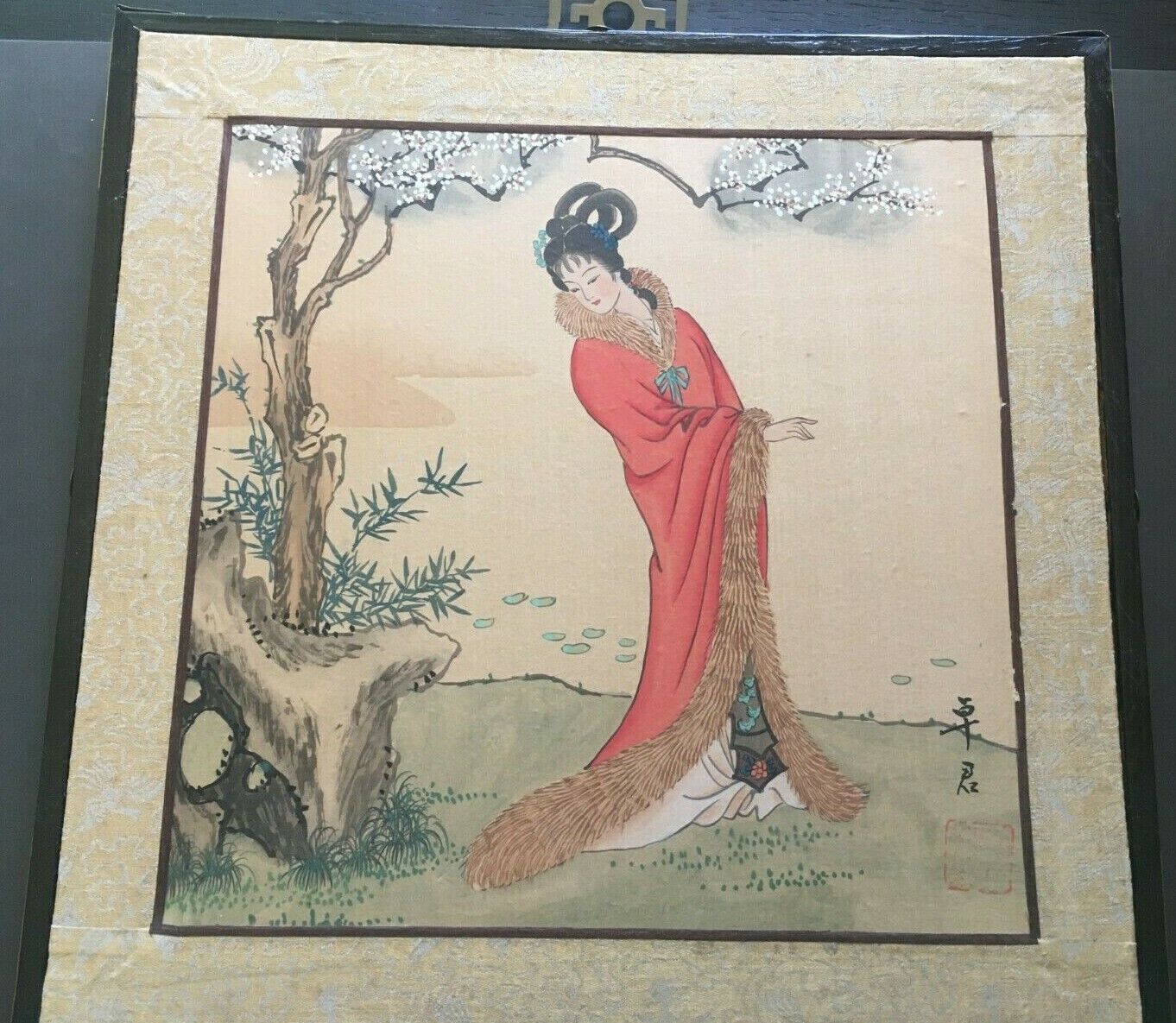 Vintage Chinese (Japanese?) painting framed signed stamped, artist unidentified