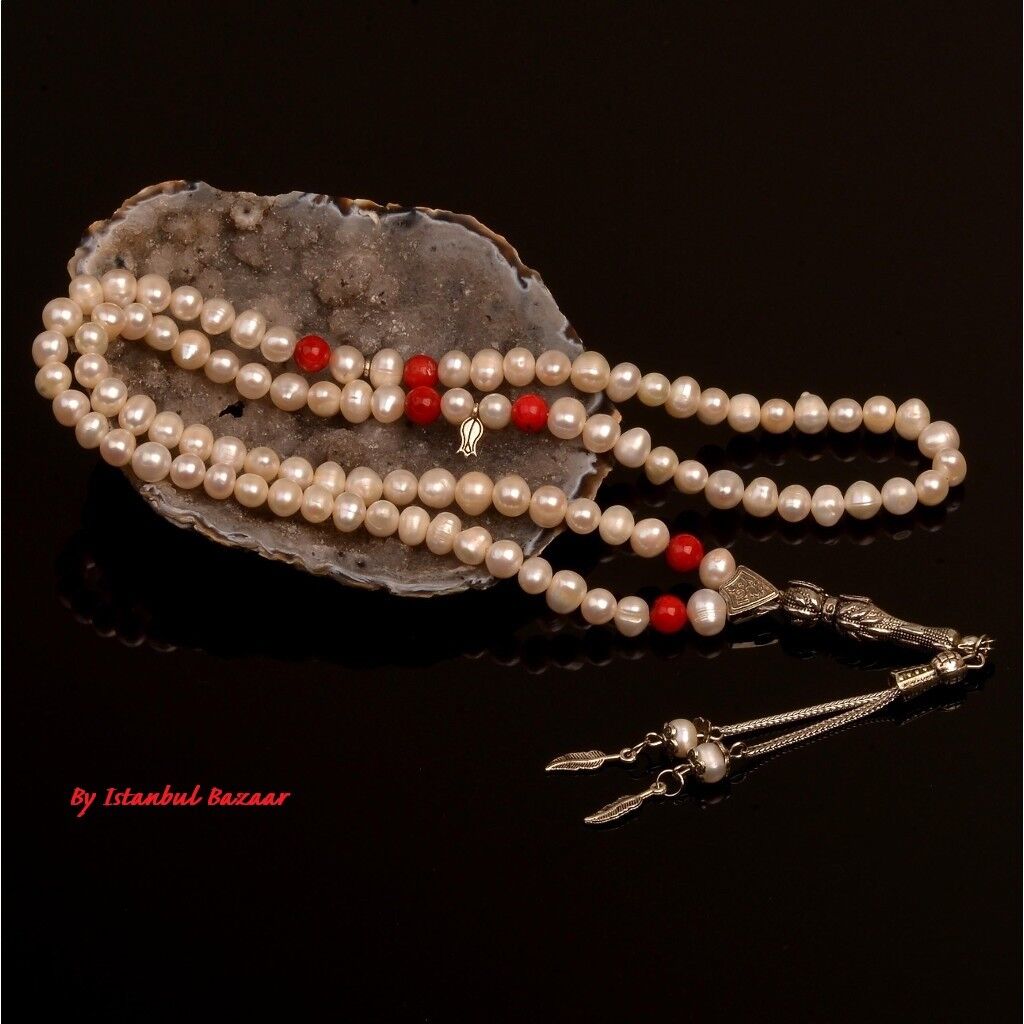 Genuine Pearl Stone Islamic Prayer 99 beads Tasbih Misbaha Tasbeeh 7mm