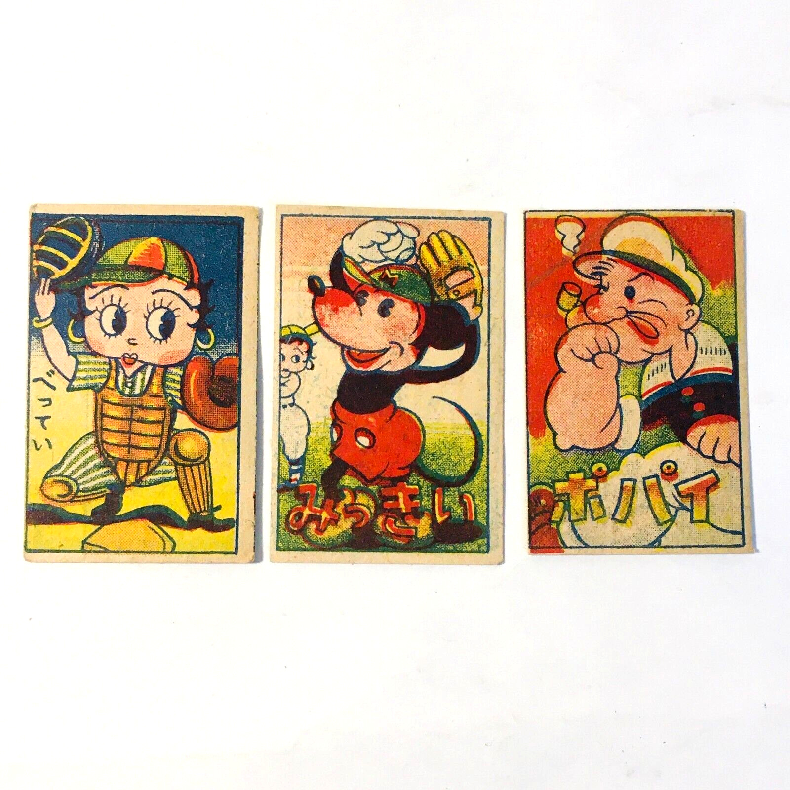Mickey Mouse Betty Boop & Popeye - VINTAGE 1940\'s Japanese Baseball Menko Card