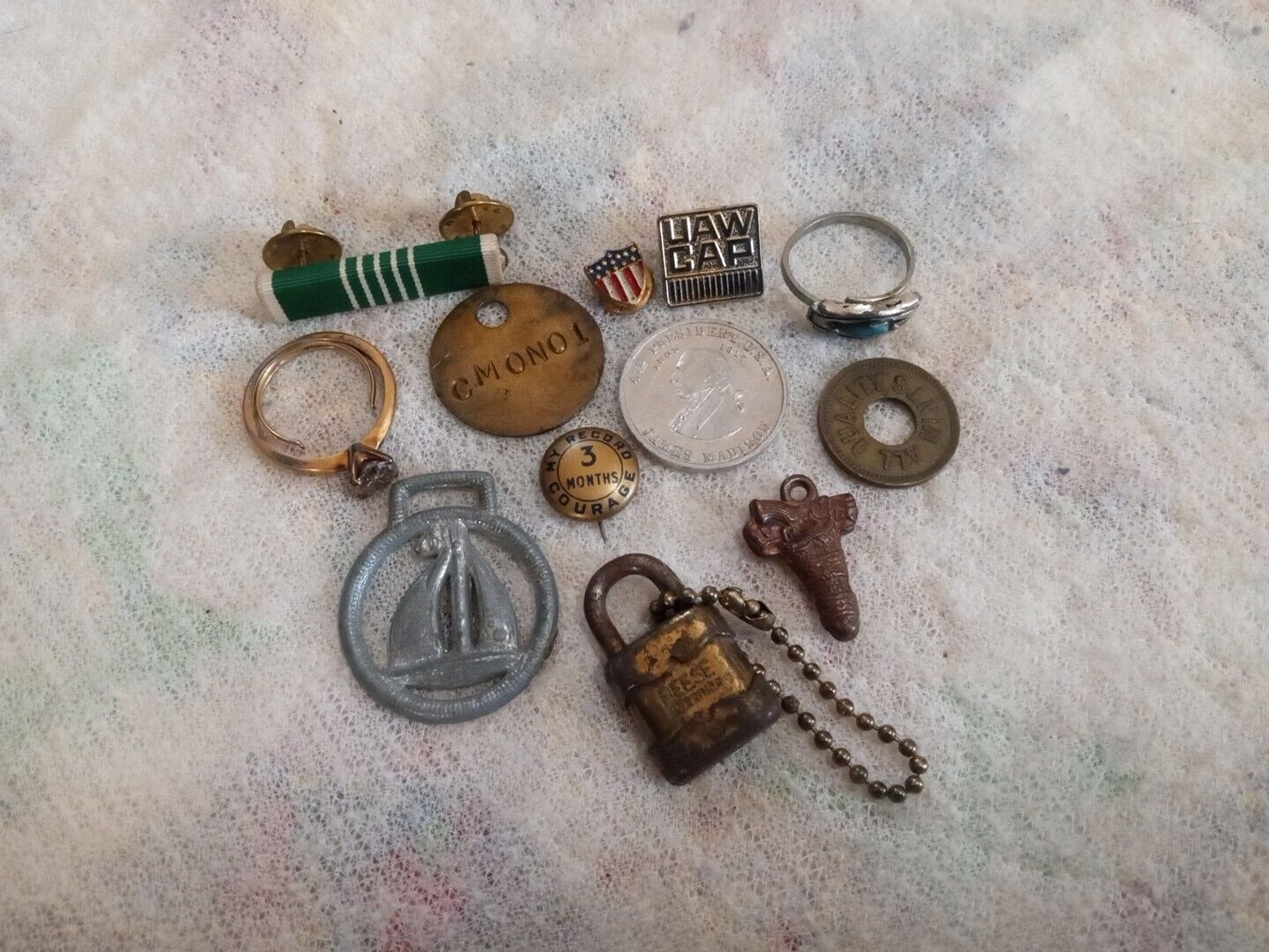 Vintage Small Collectables Lot Of 12 Very Rare And Unique Coins, Pins, Ect. Htf 