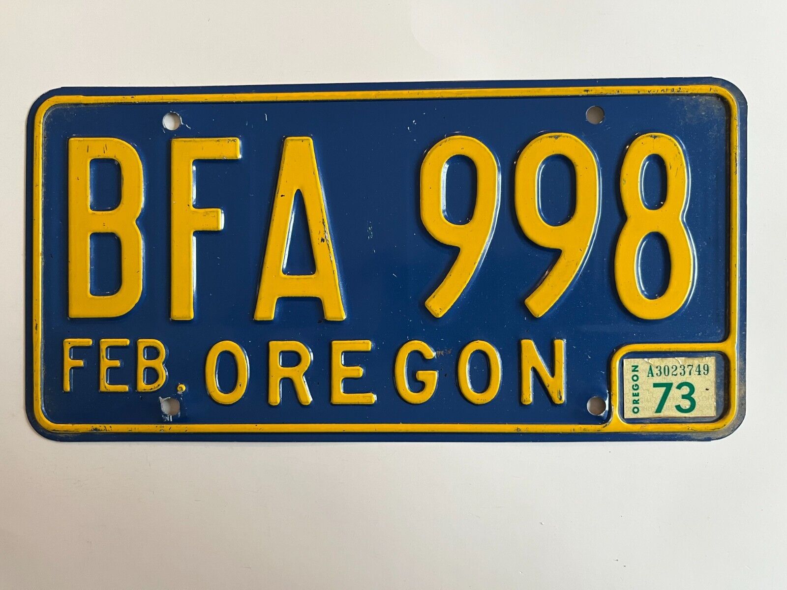 1973 Oregon License Plate Natural Sticker Classic Blue Still Has Some Gloss