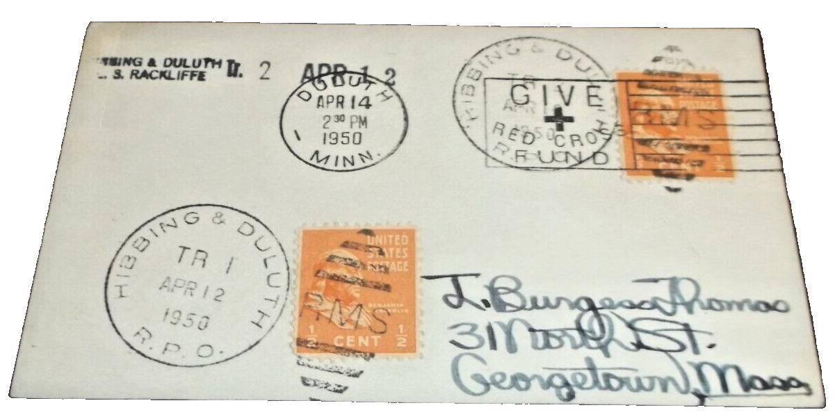 APRIL 1950 DM&IR MISABE & IRON RANGE HIBBING & DULUTH TRAIN #2 RPO POST CARD