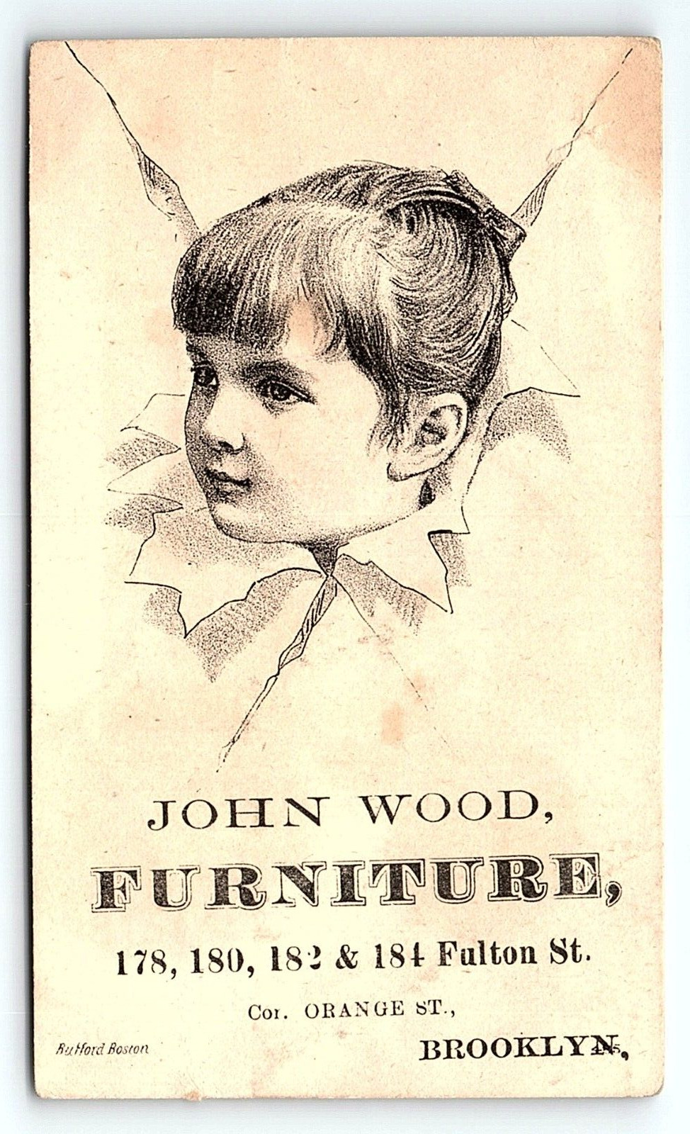 c1880 JOHN WOOD FURNITURE BROOKLYN NY ADVERTISING VICTORIAN TRADE CARD P1712