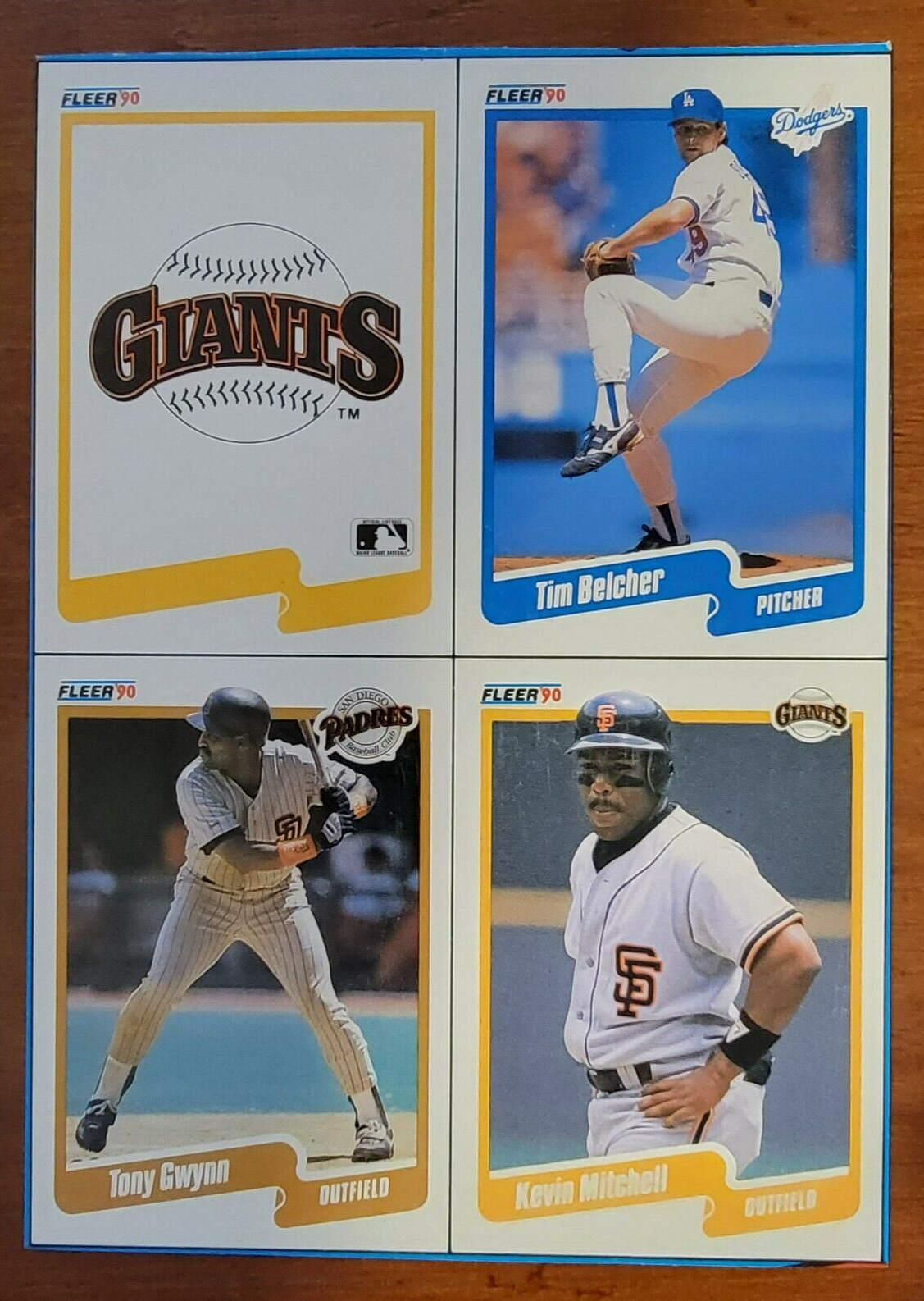 1990 Fleer Baseball Box Bottom UNCUT Panel TONY GWYNN/MITCHELL/BELCHER RARE