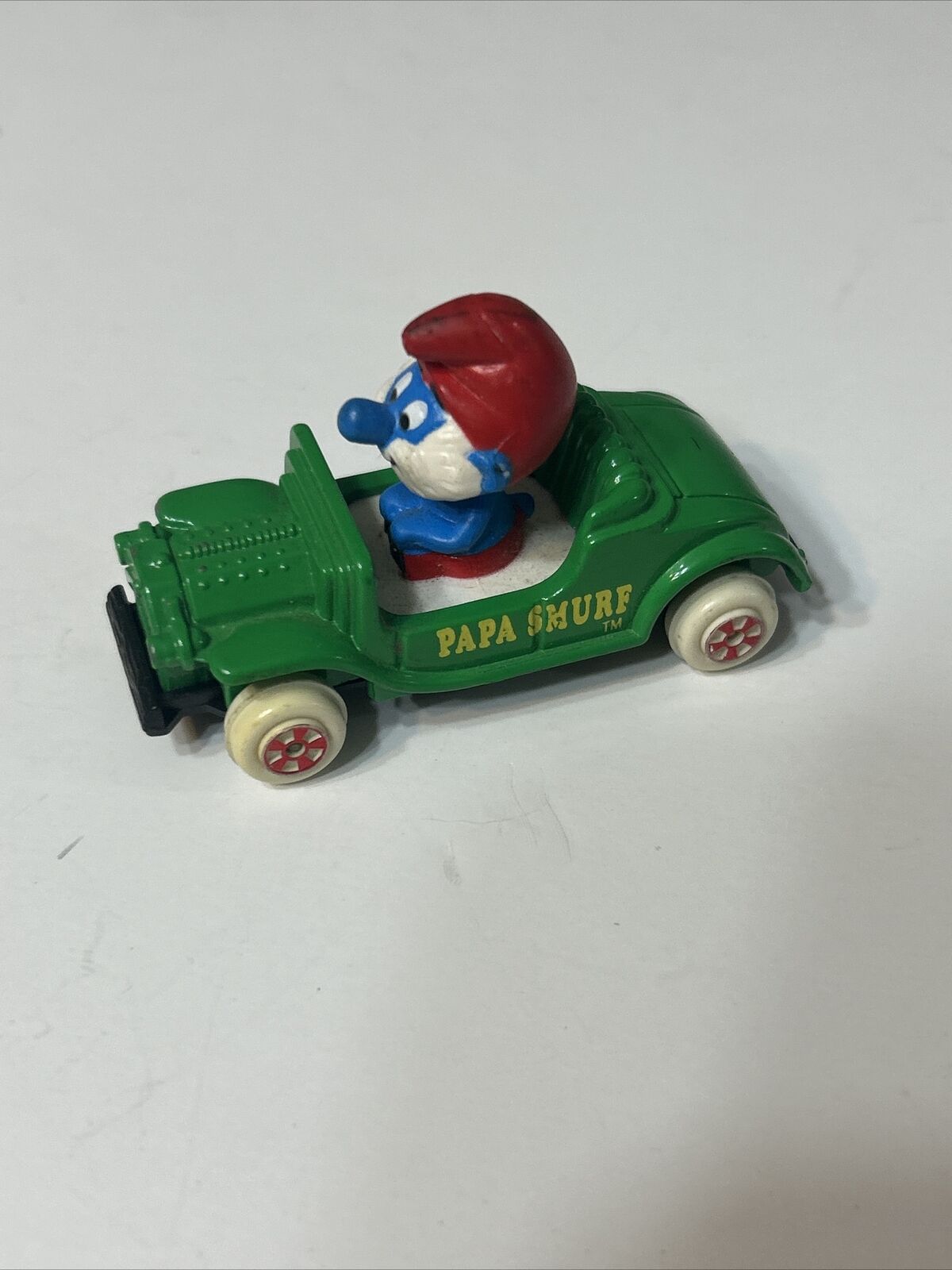 Ertl Peyo Papa Smurf Car #4 Green 1982 Vintage Die Cast Vehicle PVC Figure 2 3/4