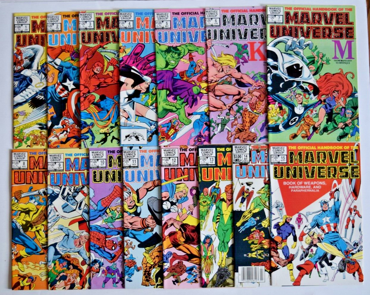 OFFICIAL HANDBOOK OF THE MARVEL UNIVERSE (1983) 15 ISSUE COMPLETE SET #1-15