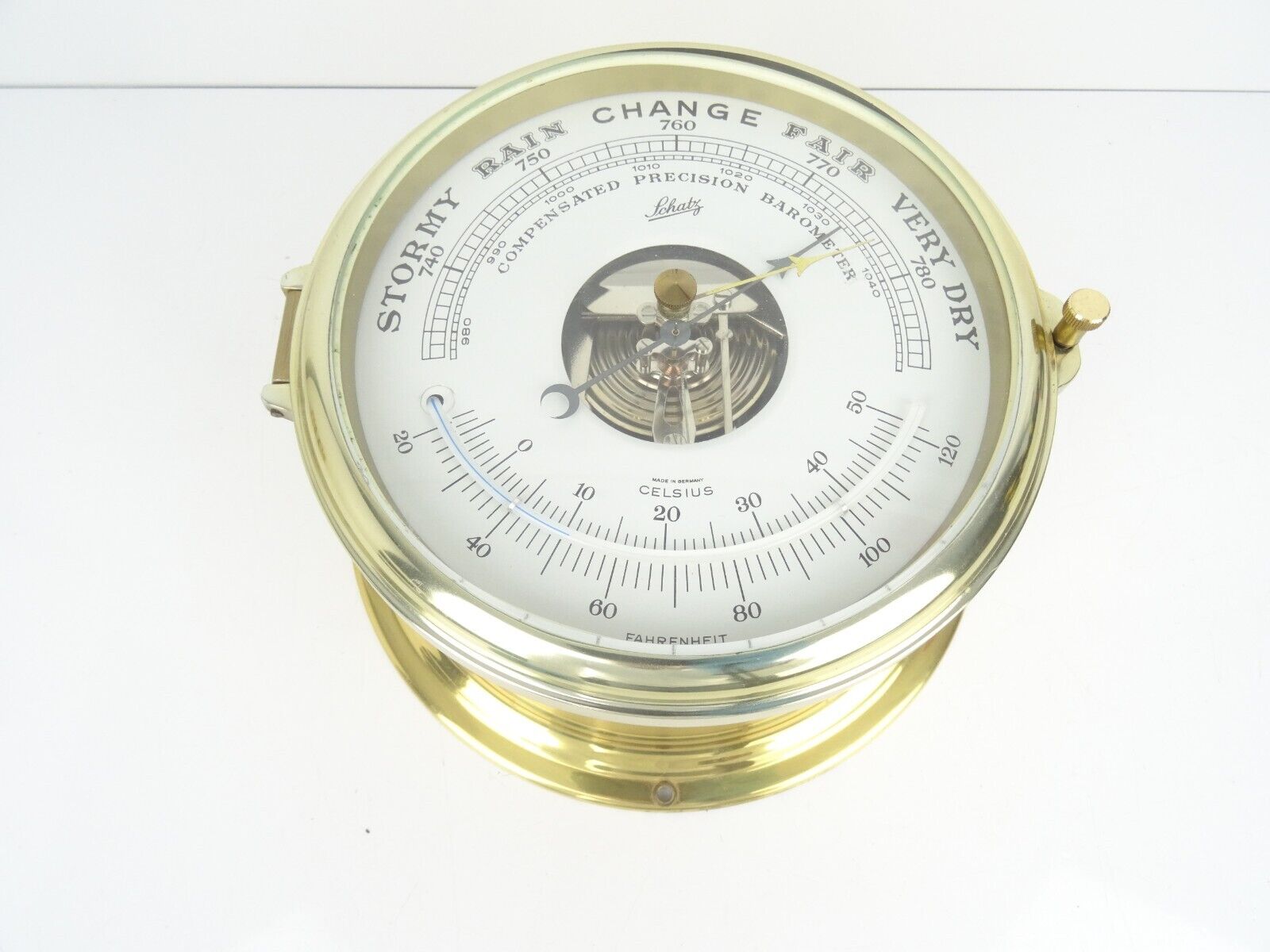 Vintage Antique Brass German Schatz Marine Barometer
