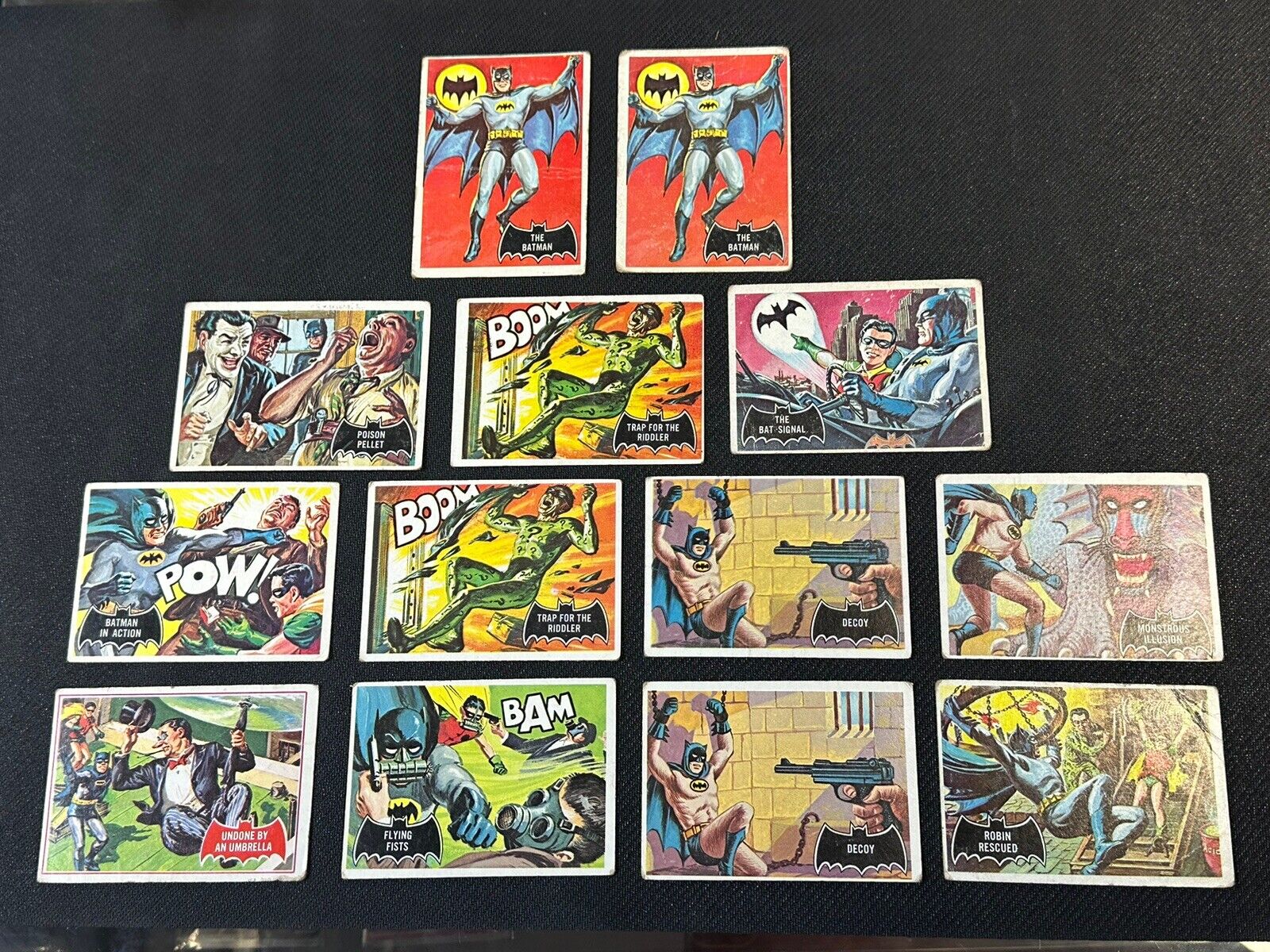 1966 Topps Batman Black Bat Card Lot Of 13 Total Cards - (2x Batman Black Bat)