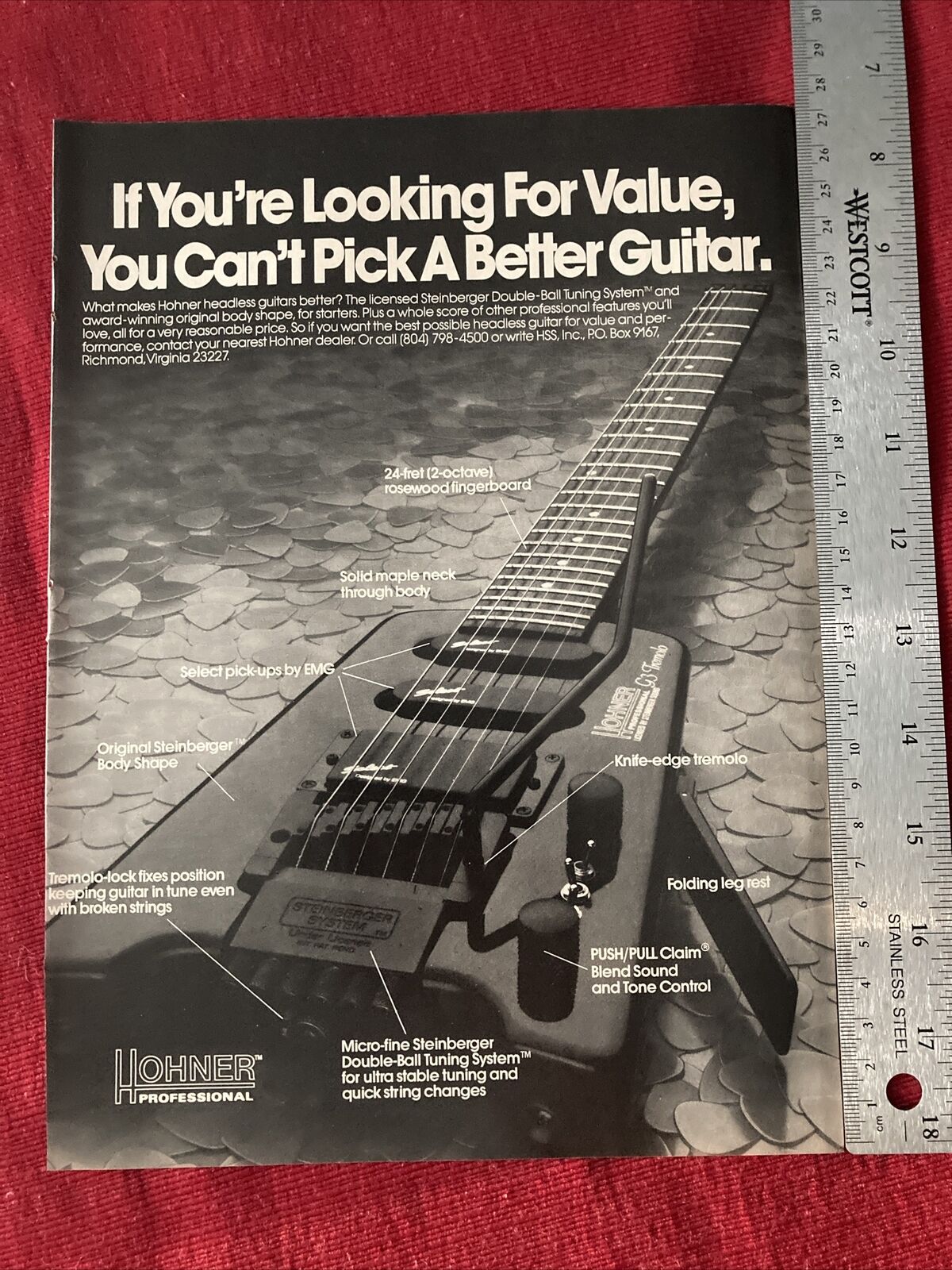 Hohner Professional Headless Guitars 1989 Print Ad