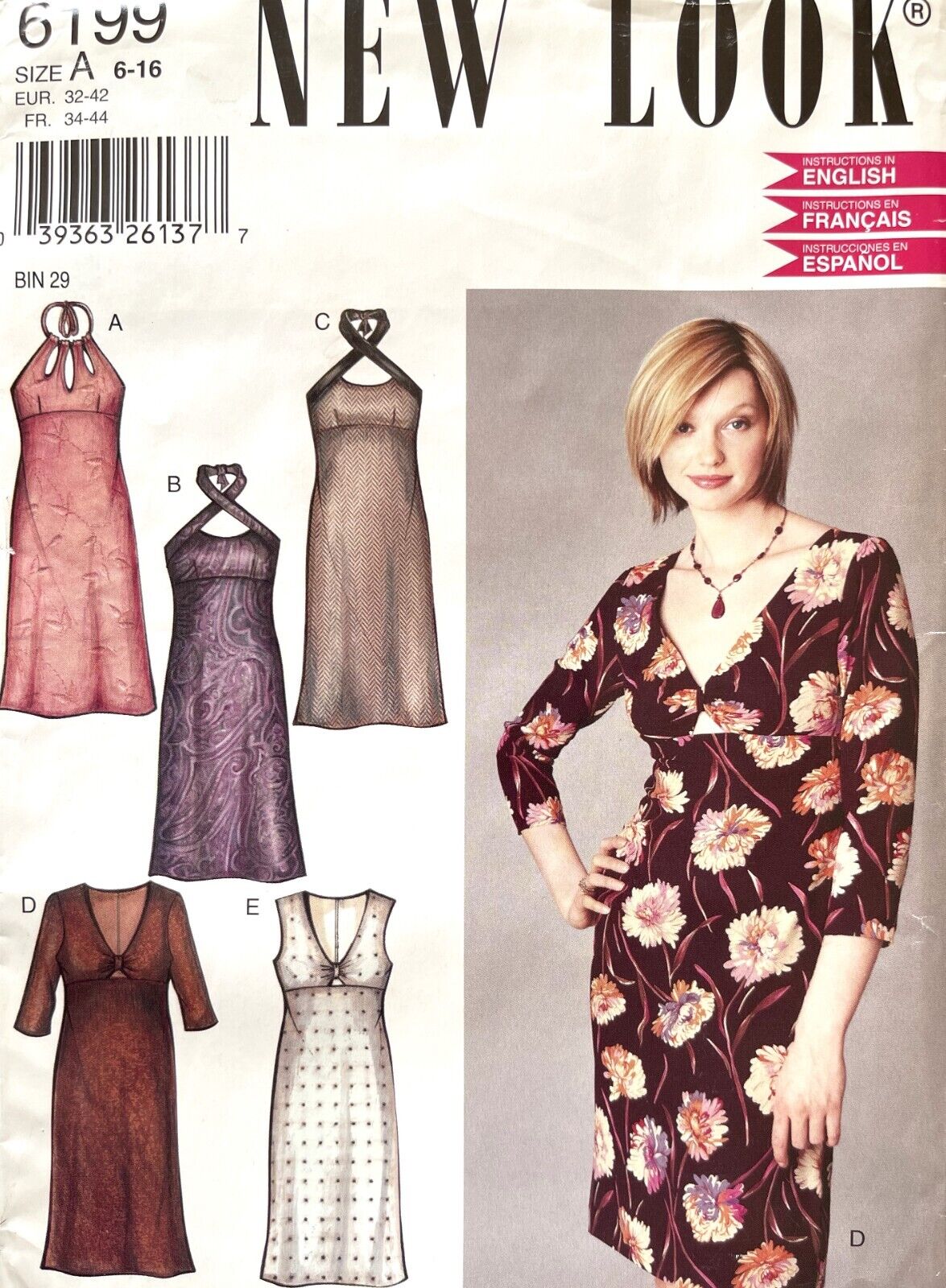 1990's New Look Misses' Dress Pattern 6199 Size 6-16 UNCUT