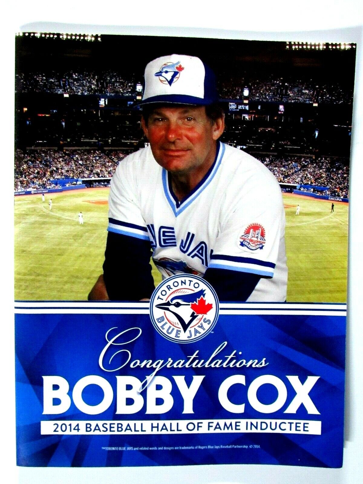 Bobby Cox Toronto Blue Jays Congrats HOF Barves Original Print Ad 8.5 x 11\