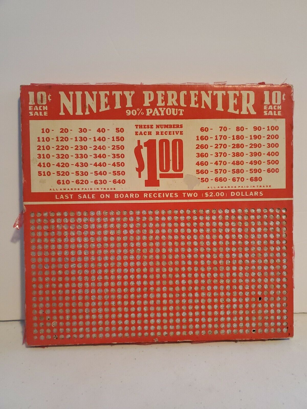Vintage Thos. A. Walsh Mfg. Co. Ninety Percenter 10 Cent Sale Gambling Board