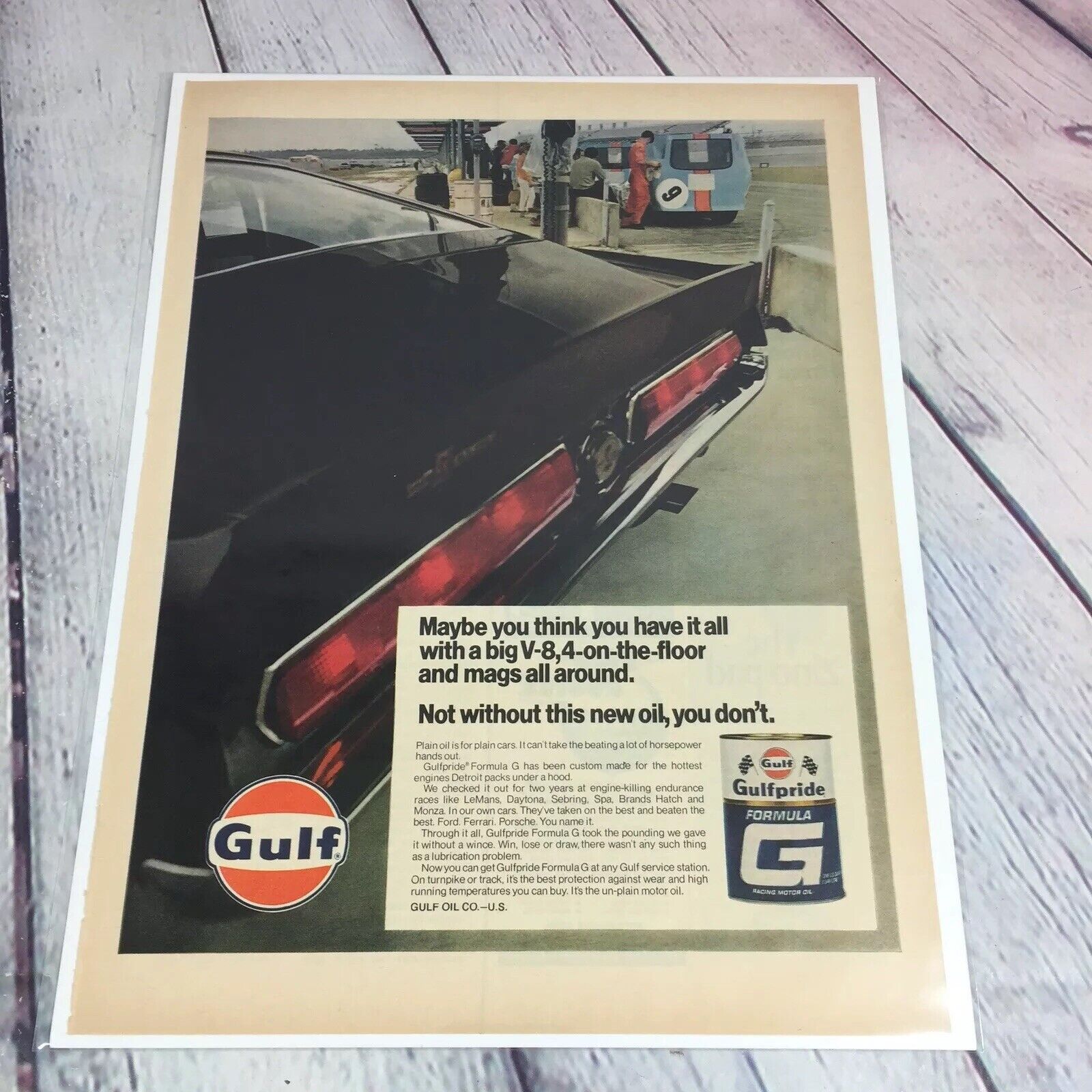 Vintage 1968 Gulf Motor Oil Print Ad Genuine Magazine Advertisement Ephemera