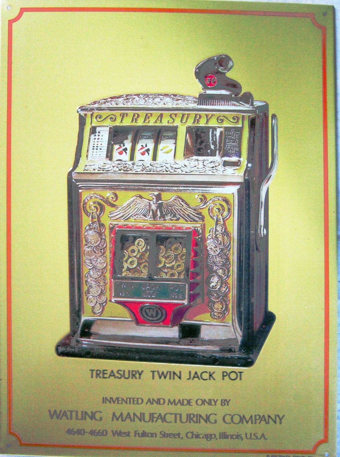 Watling Treasury Twin Jack Pot Metal Sign 