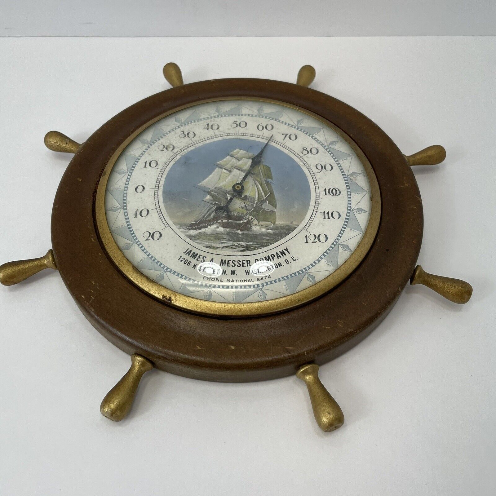 Vintage Thermometer Ship Wheel James A Messer Company Washington DC Wood Working