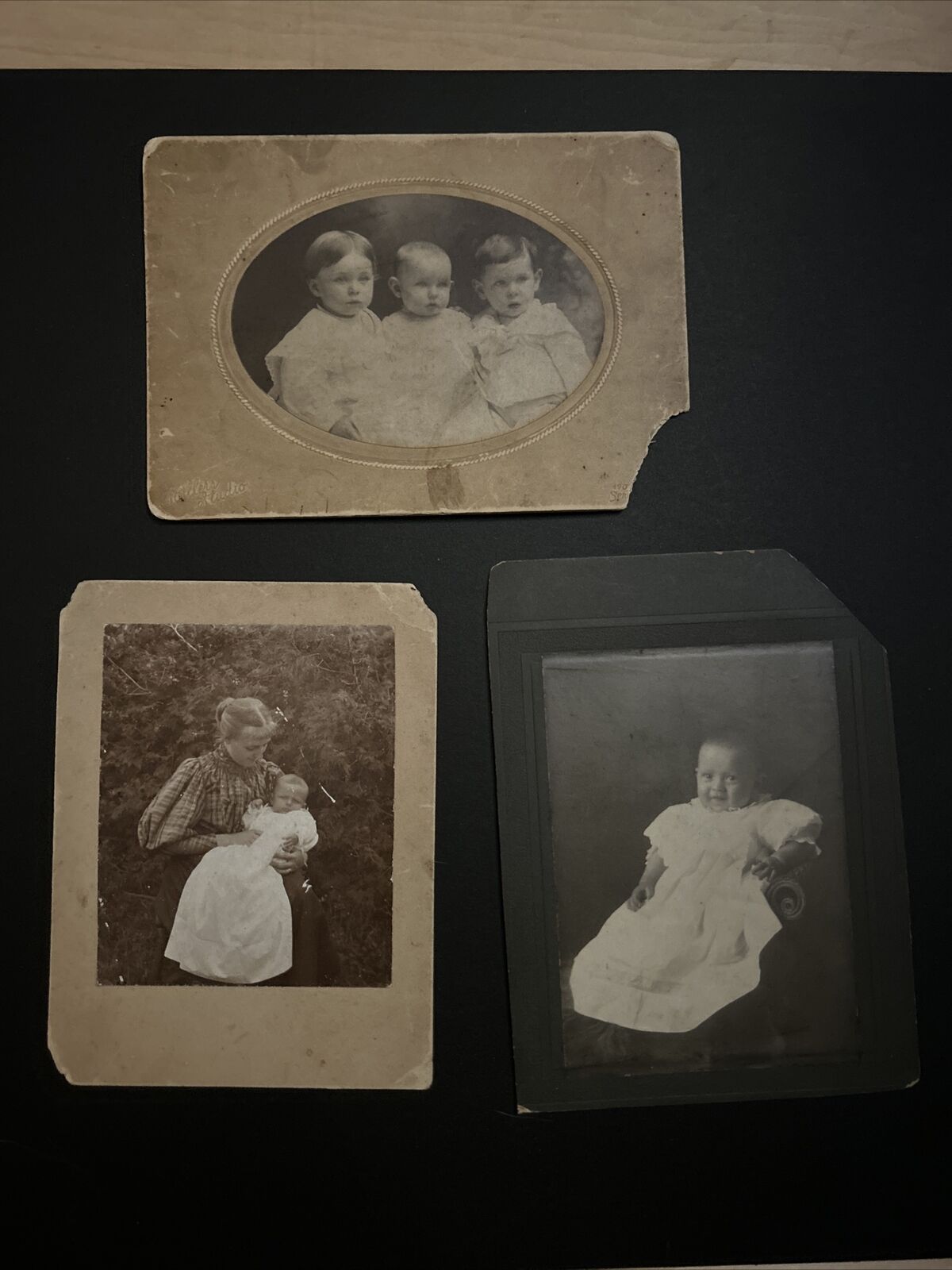 Lot of 3 Antique Mounted Studio Photos of Babies Children Mother And Child 1900