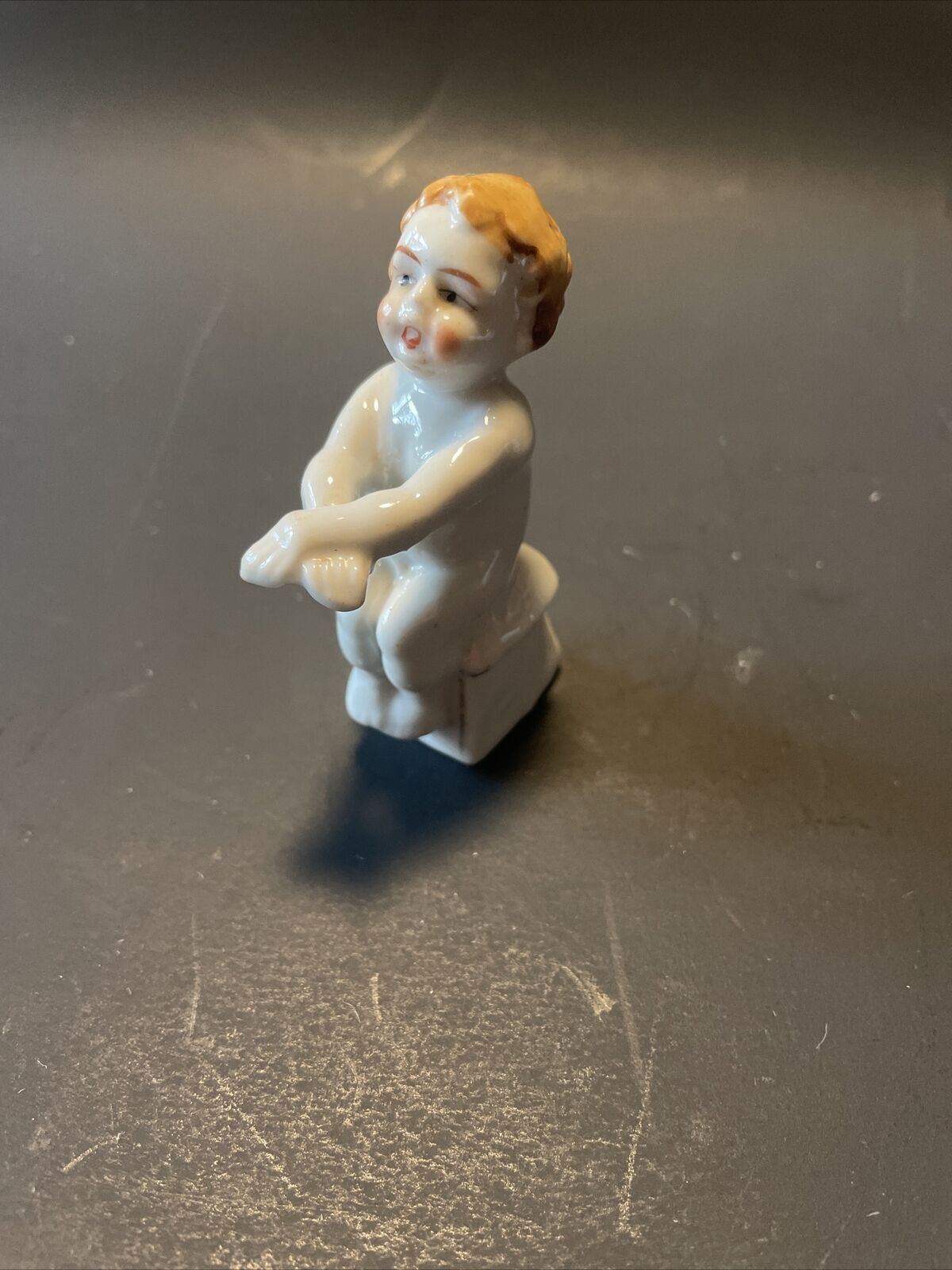 Ceramic Porcelain Figurine Child on Potty Japan