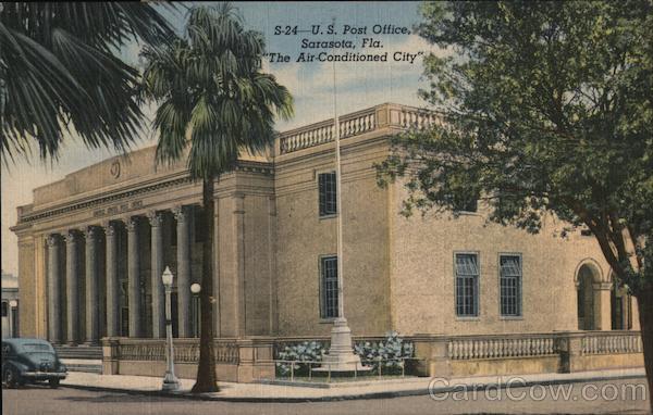 Sarasota,FL U.S. Post Office Florida M.E. Russell Linen Postcard Vintage