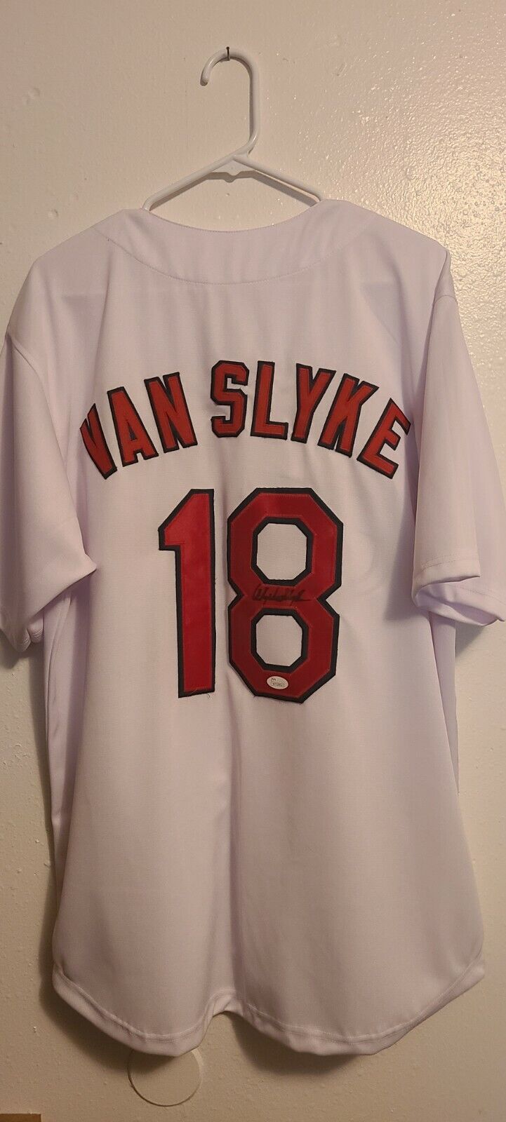 Andy Van Slyke Autographed, St Louis Cardinals Jersey. JSA Authentication 
