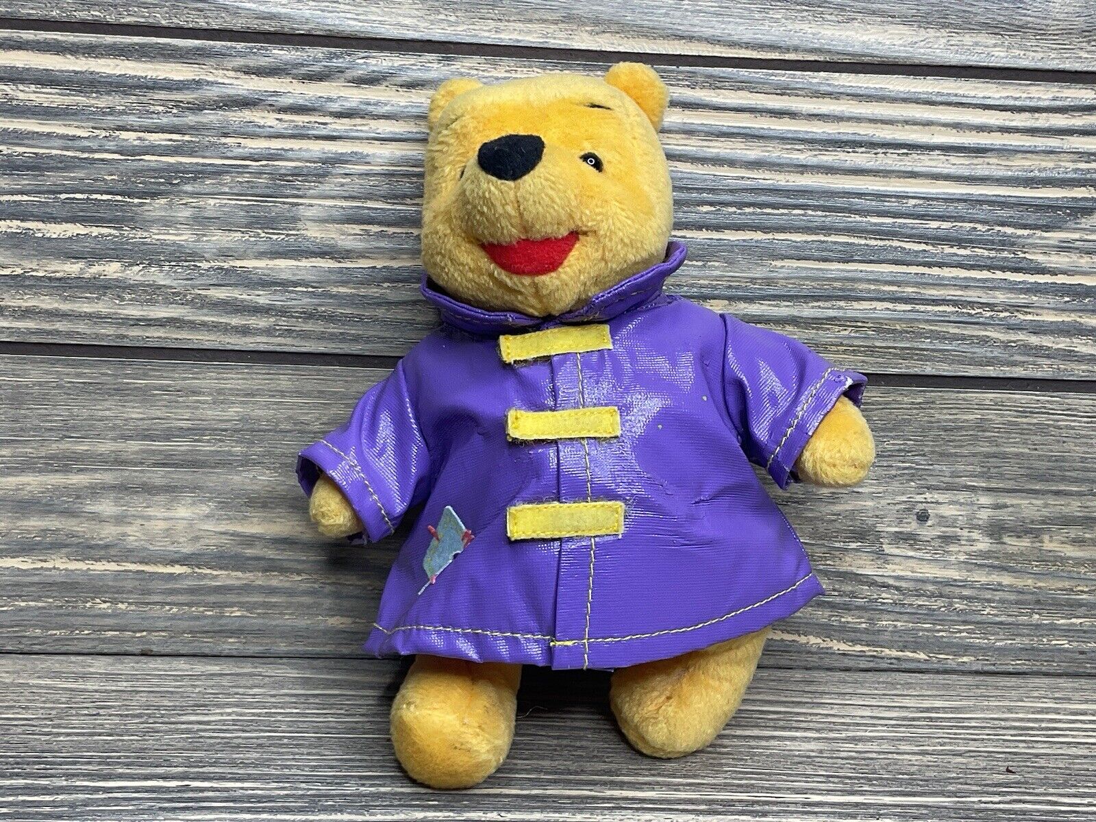 Vintage Mattel 1998 Disney Winnie The Pooh Purple Rain Coat Stuffed Animal 7”