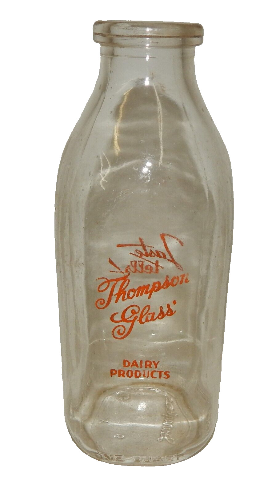 Vintage Thompson Glass Dairy Products - Taste Tells - Quart Milk Bottle
