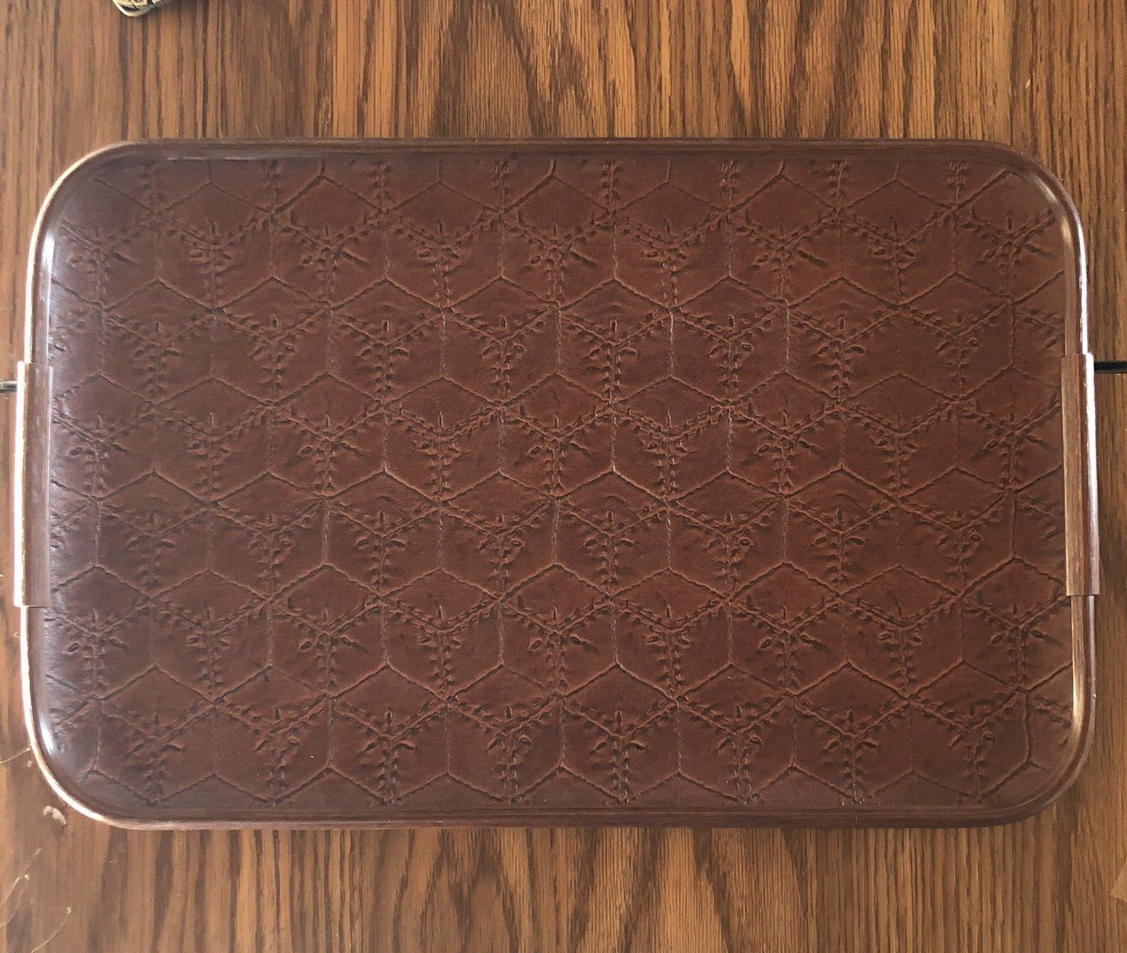 Vintage Tooled Leather? Valet Plastic Tray Embossed Brown Hiryu 11\