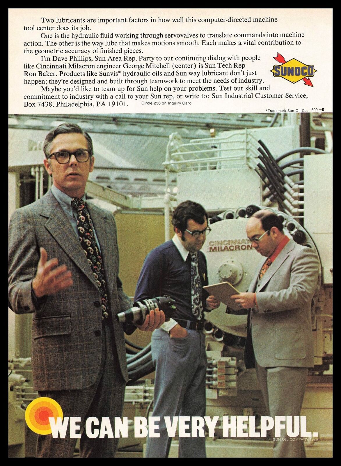 1976 SUNOCO Dave Phillips Cincinnati Milacron George Mitchell Photo Print Ad
