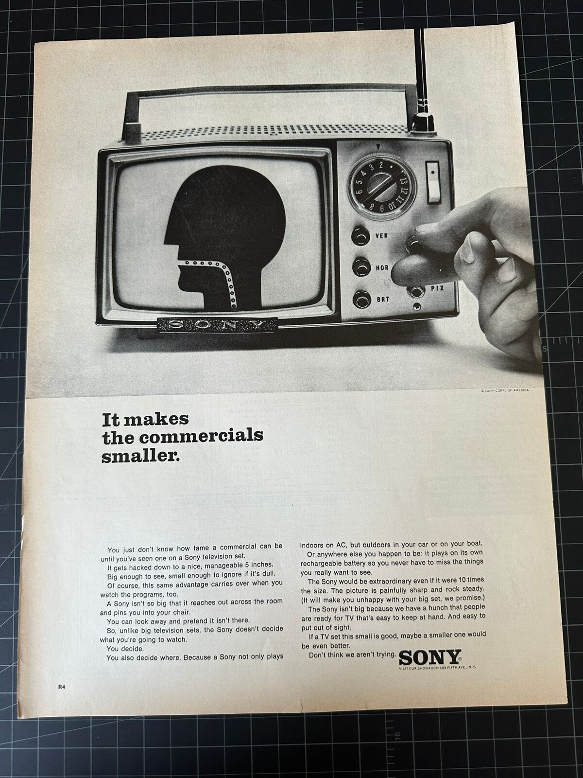 Vintage 1966 Sony Mini TV Print Ad