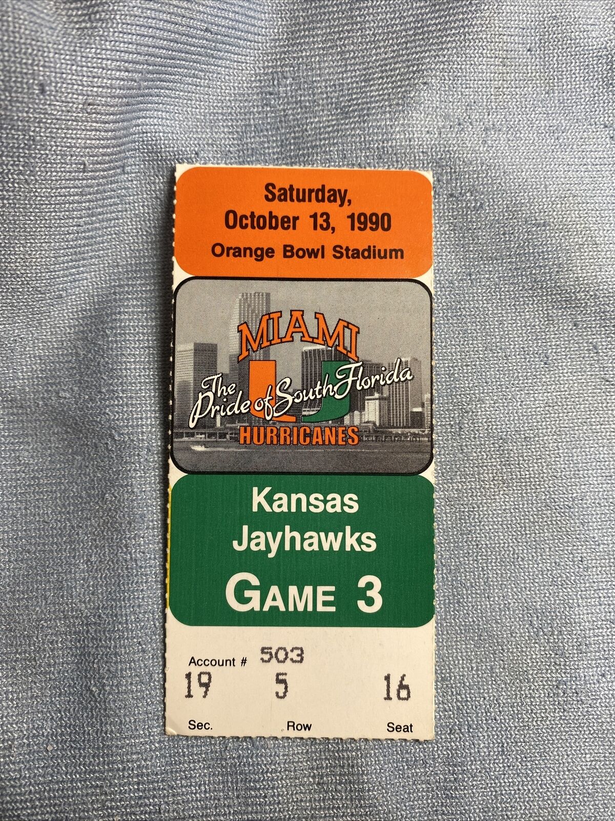 University Of Miami Basketball Ticket Stub 1990 Vintage Kansas Jayhawks Game 3