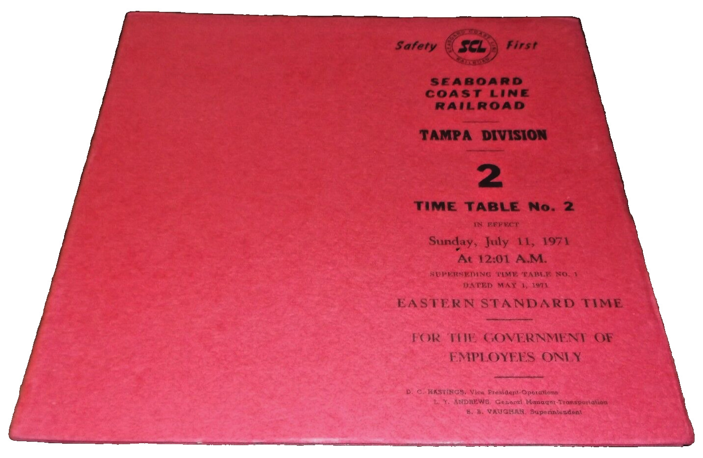 JULY 1971 SCL SEABOARD COAST LINE TAMPA DIVISION EMPLOYEE TIMETABLE #2