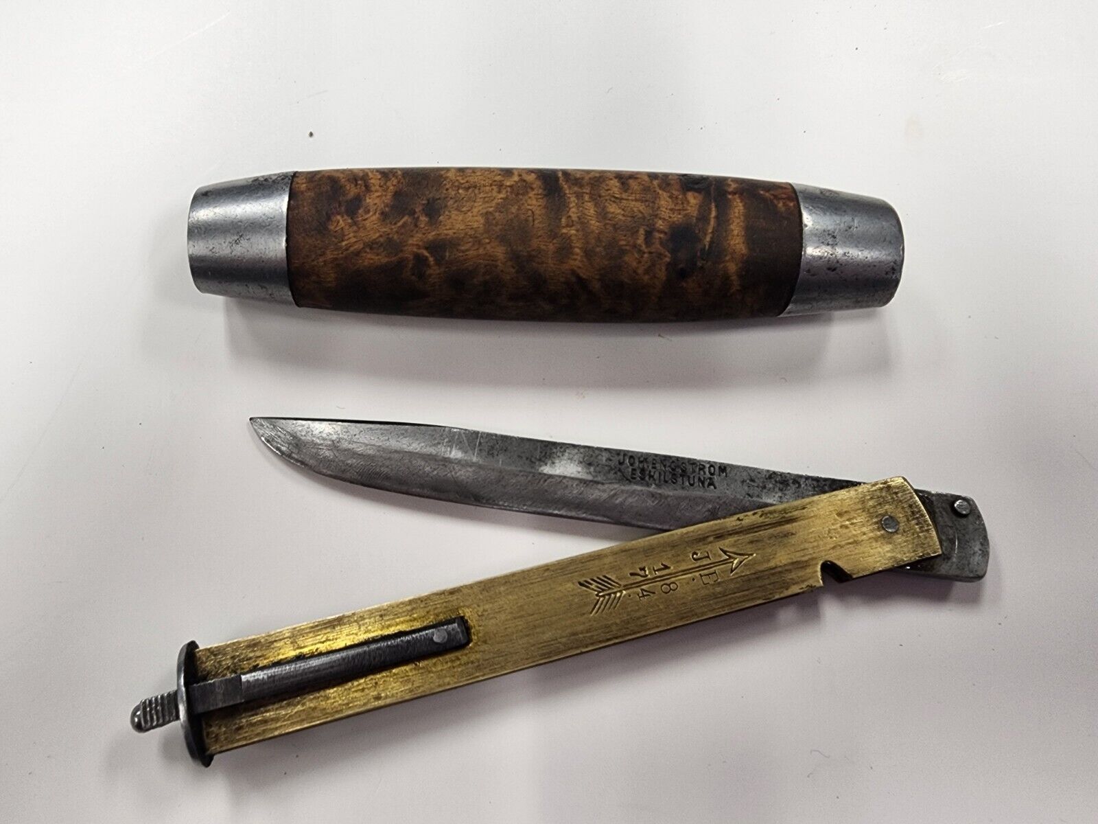 Antique Joh Engstrom Eskilstuna Sweden Burl Barrel Internal Folding Pocket Knife