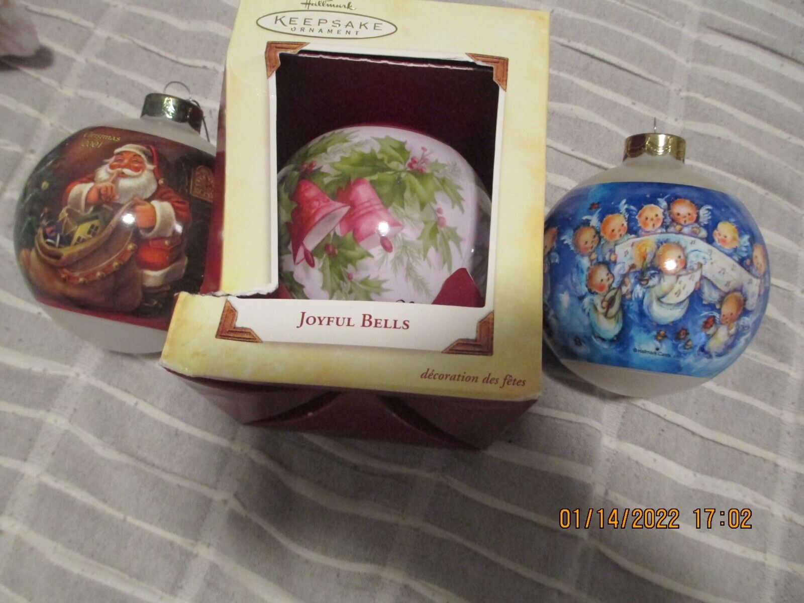 LOT OF 3 VINTAGE HALLMARK CHRISTMAS ORNAMENTS 2001 2005 ONE IS NEW IN BOX
