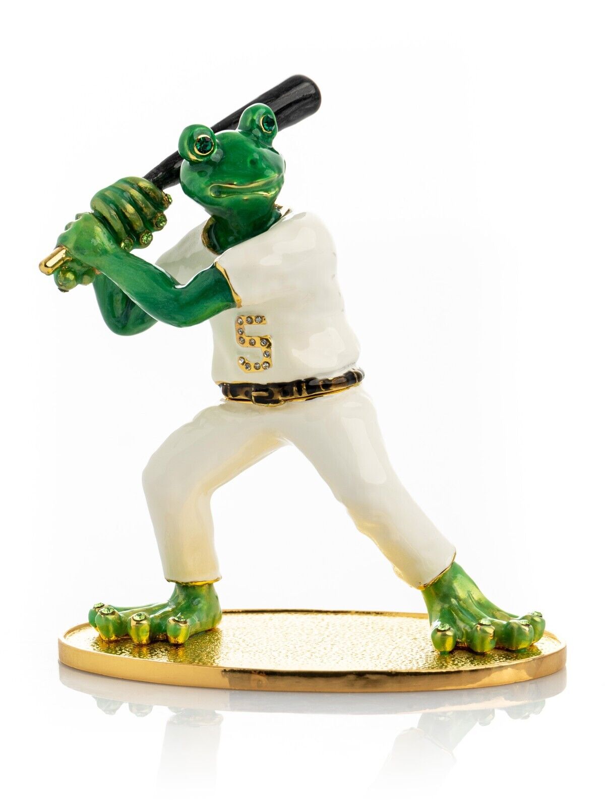 Keren Kopal Frog Baseball player  Trinket Box Decorated & Austrian Crystals