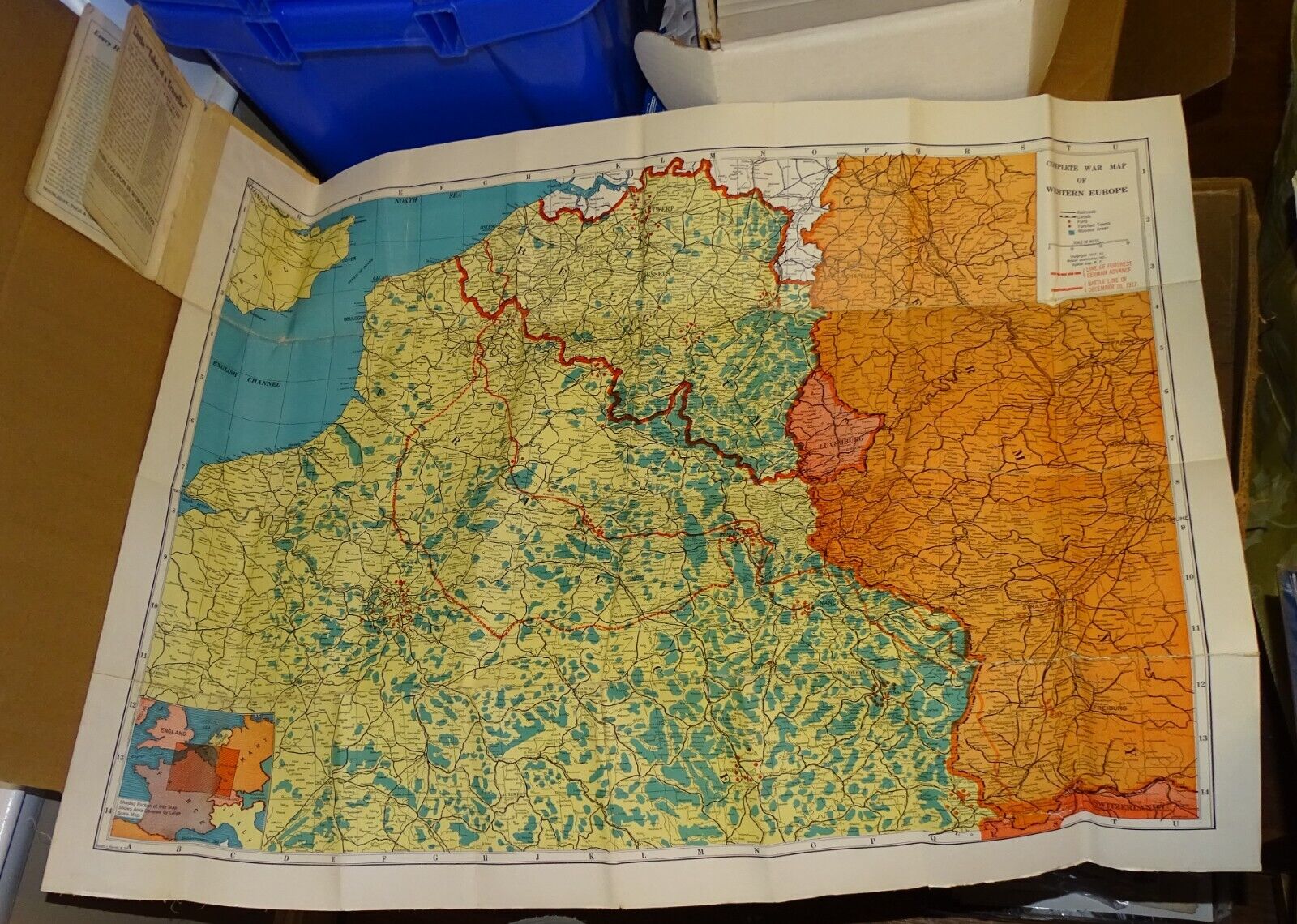 Cloth Map circa 1918 Complete War Map of Western Europe (Fred W. George WWI)
