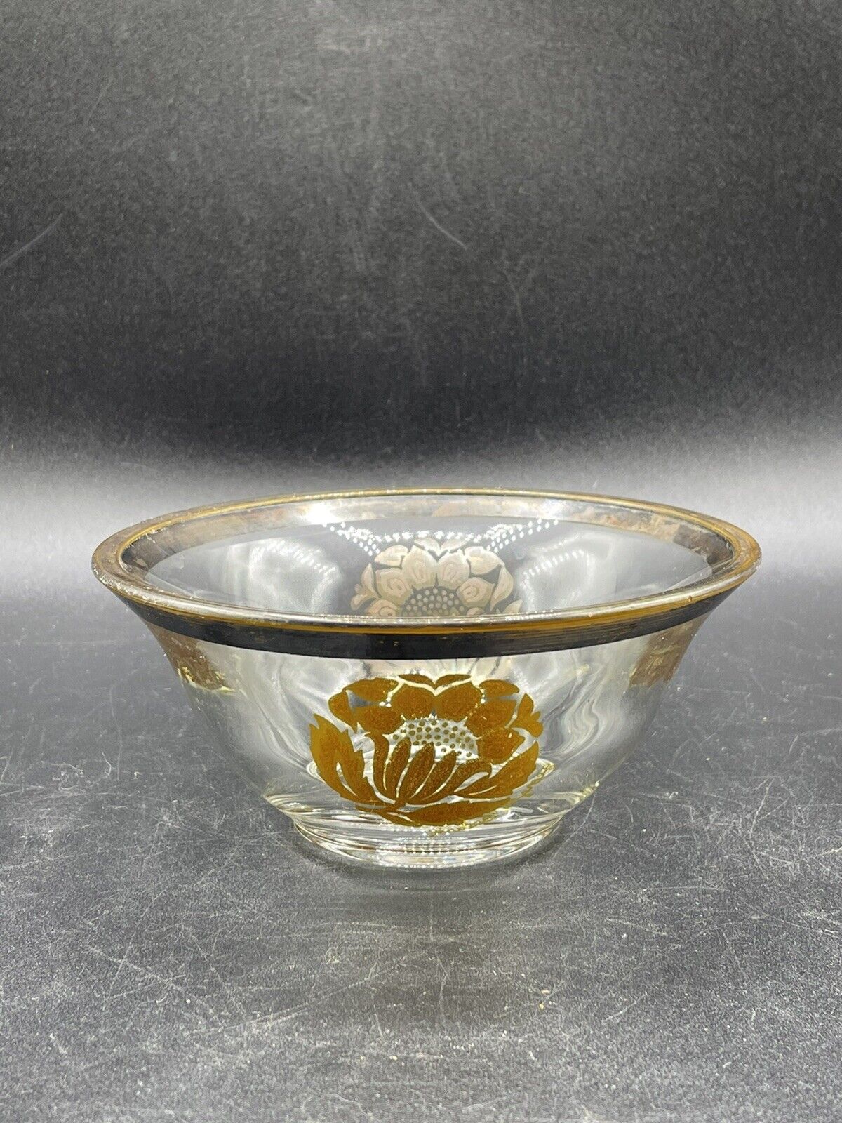 1960s Georges Briard Bowl Gold Flower Silver Rim Mid Century MCM 5.5”
