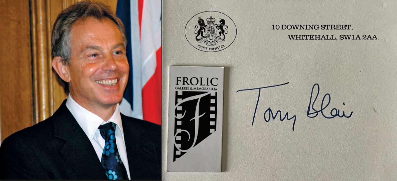 TONY BLAIR U.K. (PM) 1998 Signed Official 10 Downing St Whitehall card JSA (COA)