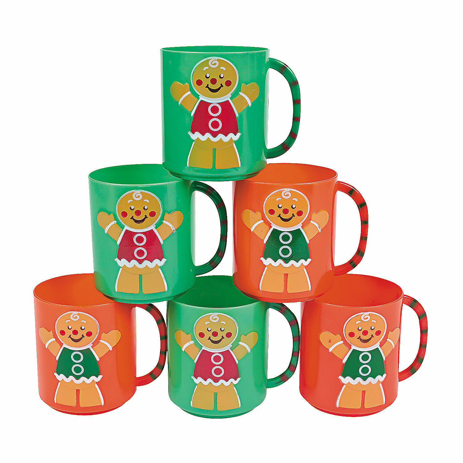Holiday Gingerbread Man Plastic Mugs, Party Supplies, 12 Pieces