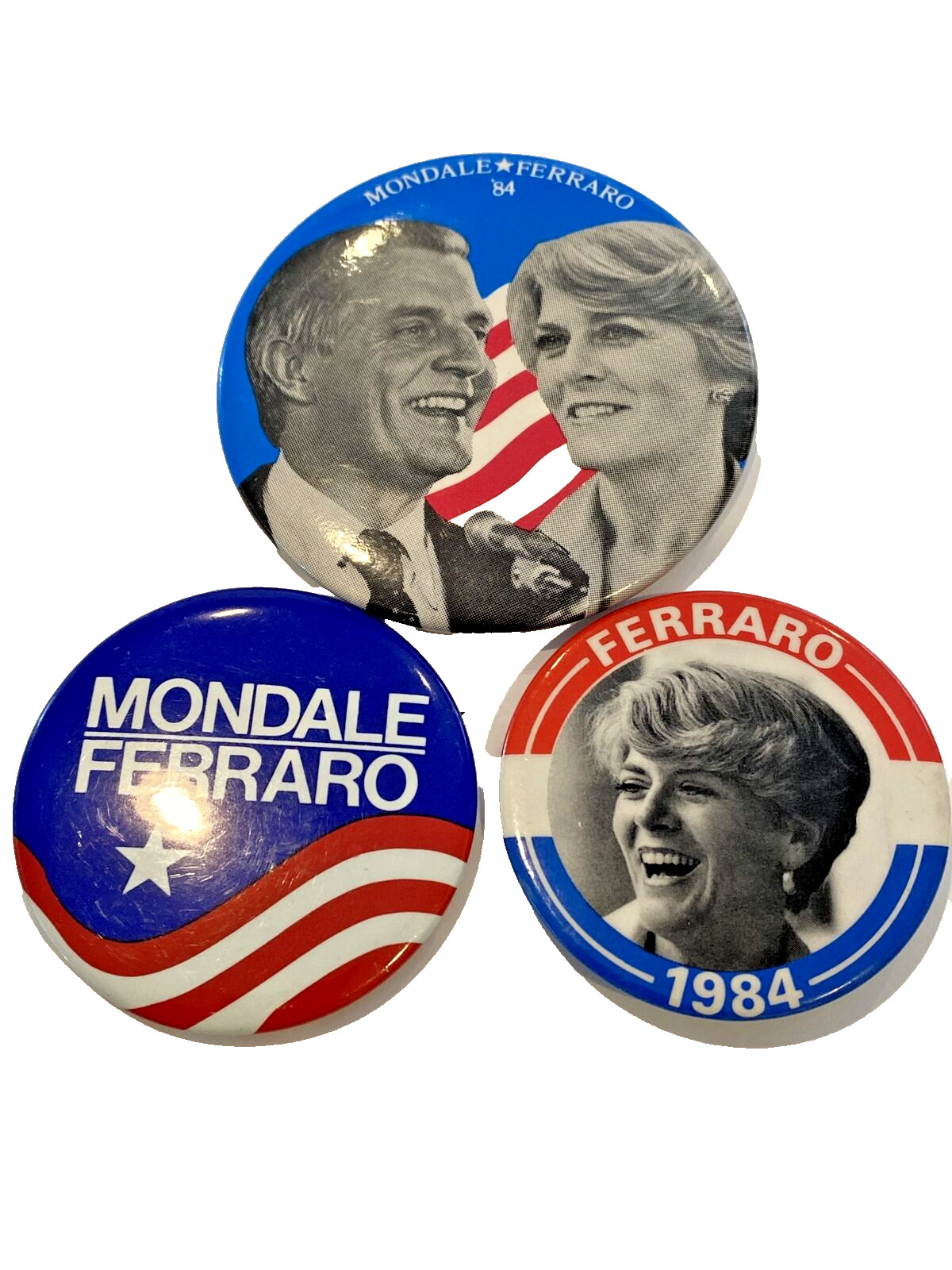 1984 Walter Mondale Geraldine Ferraro For President Campaign- 3 Pinback Buttons