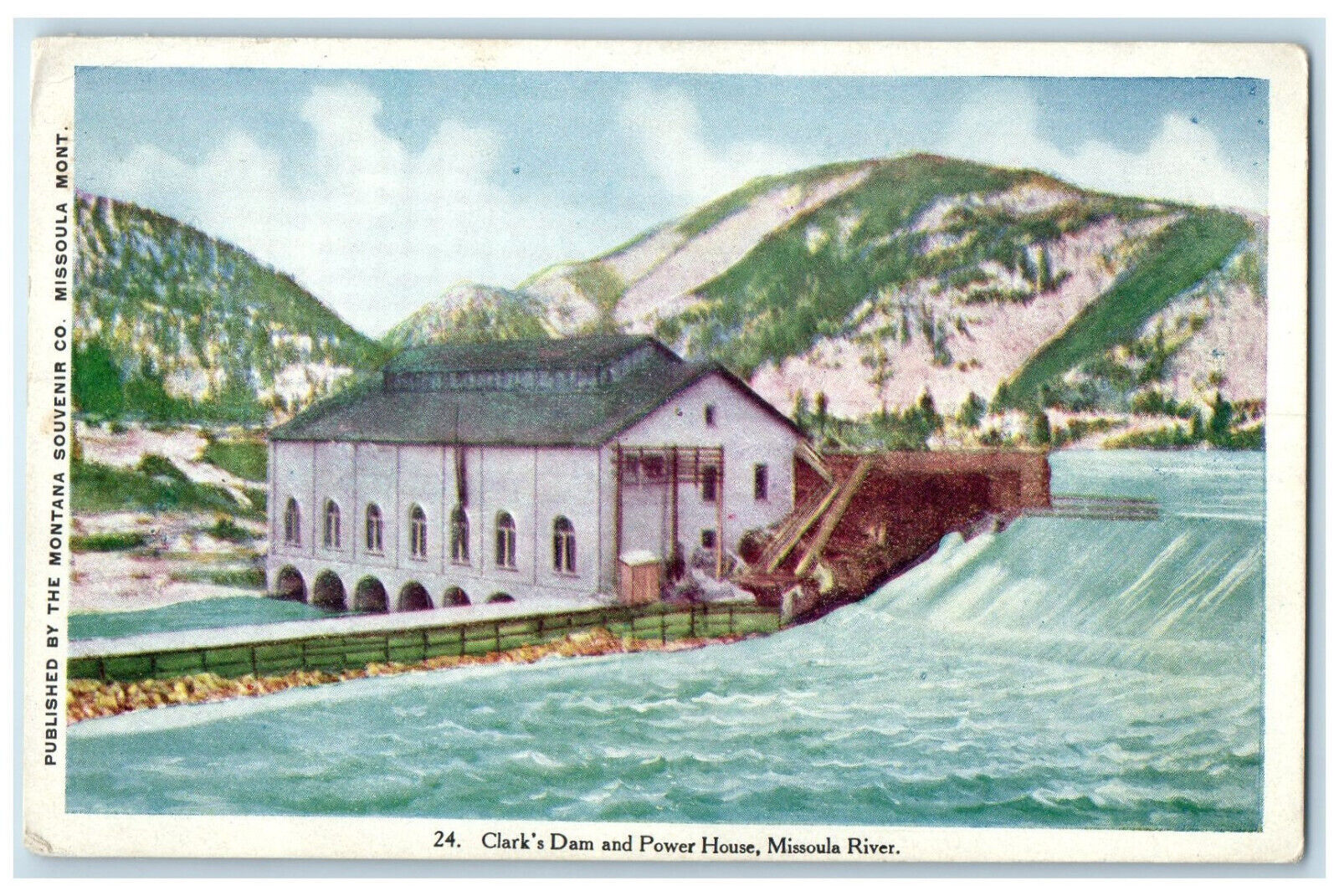 c1920\'s Clark\'s Dam and Power House Missoula River Montana MT Postcard