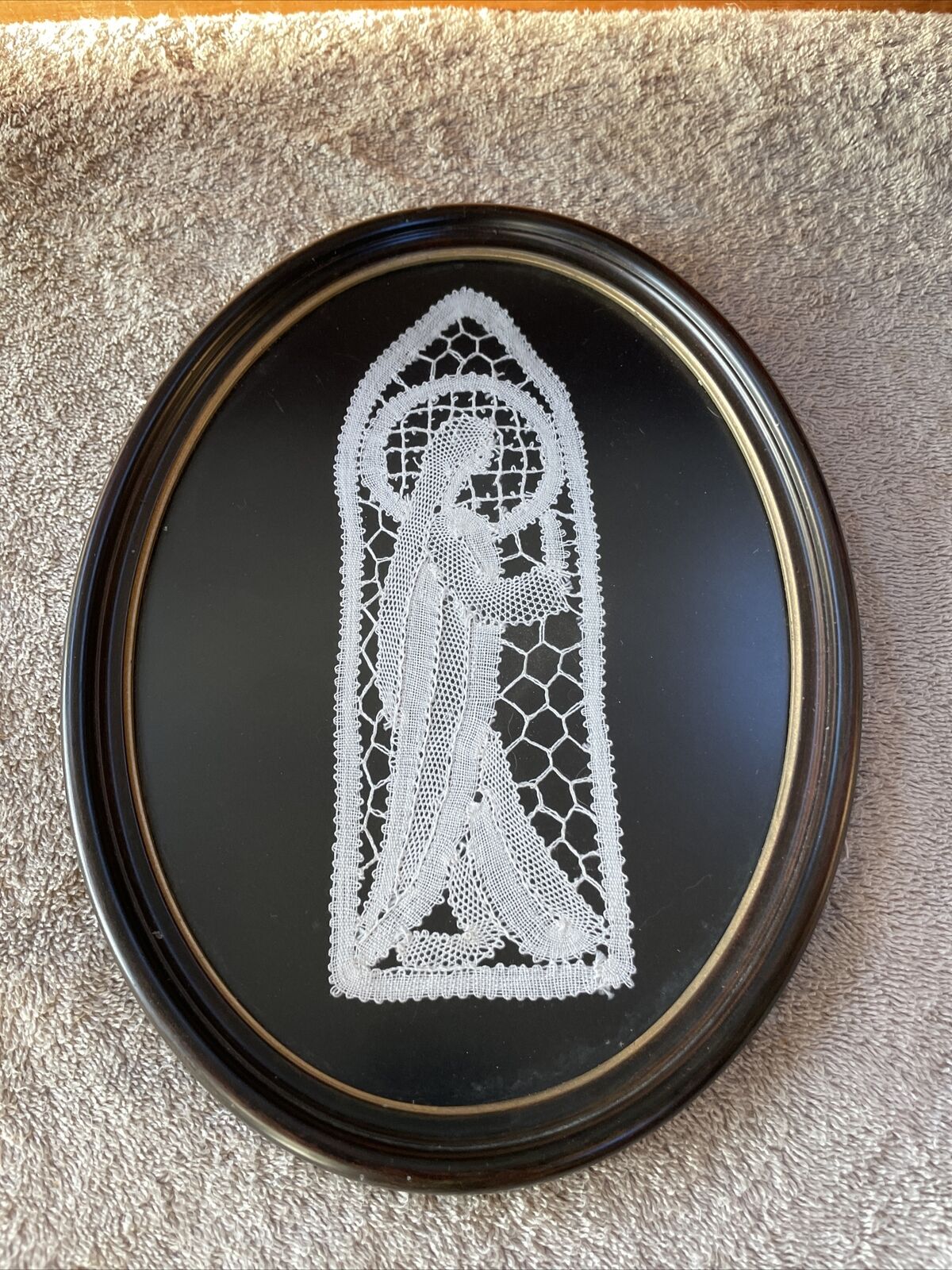 Bruges Belgian Lace - Framed St Mother Mary Handmade Bobbin Rare Vintage
