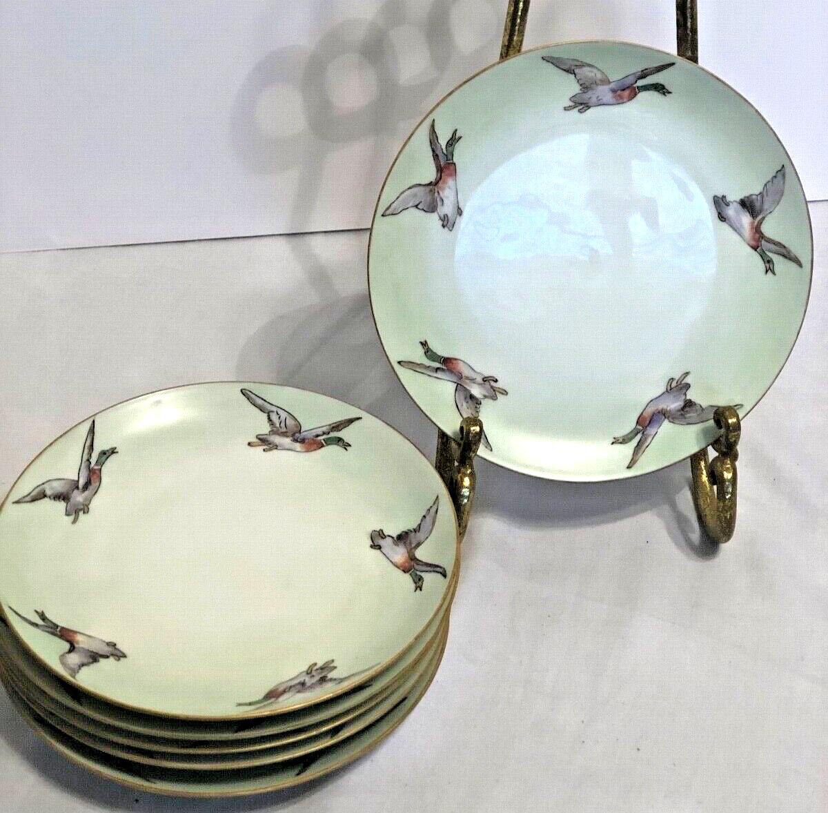 Vintage 6 Dinner Plates Flying Geese  Rare Krautheim Selb Bavaria 1922 - 1945
