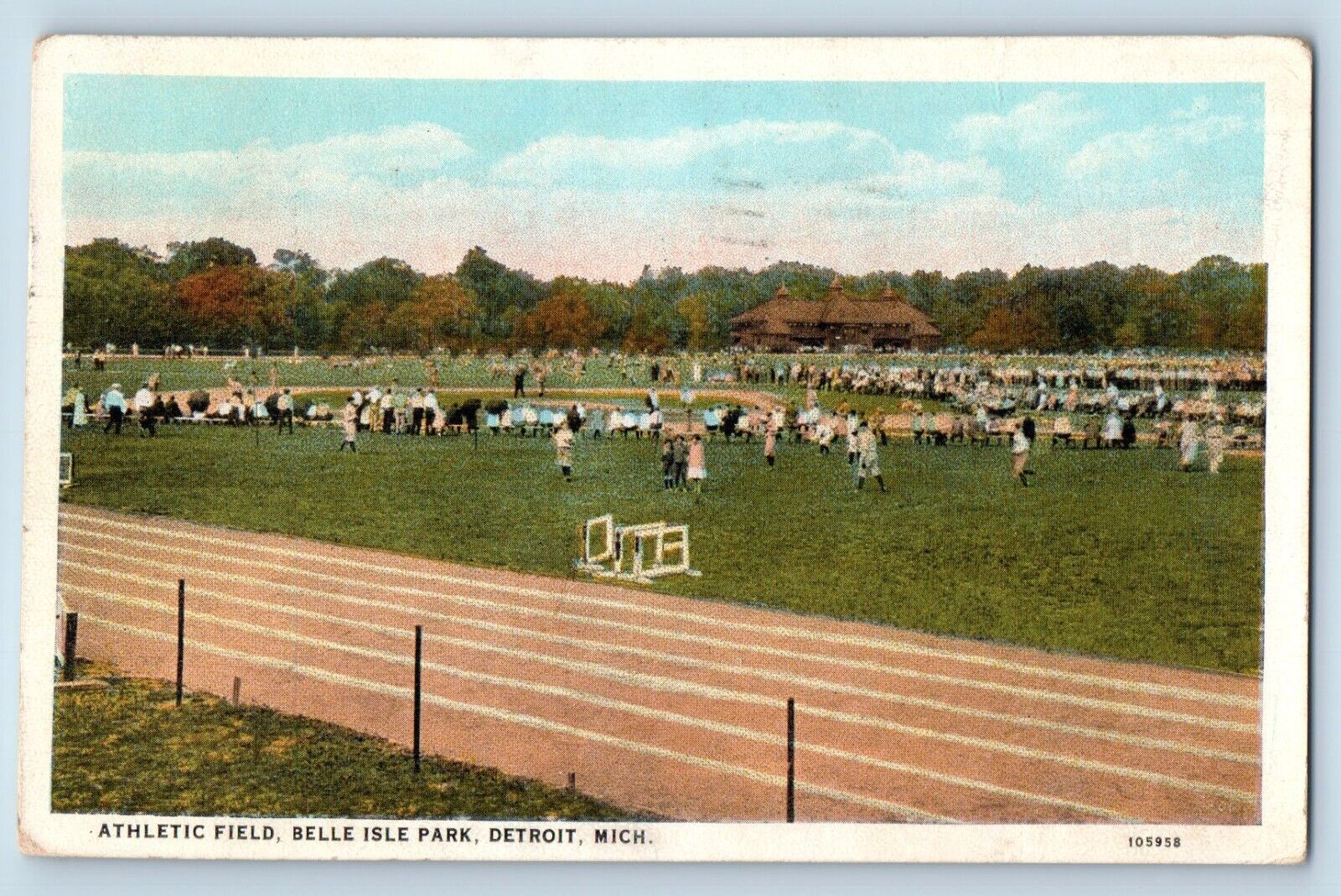 Detroit Michigan Postcard Athletic Field Belle Isle Park c1927 Vintage Antique