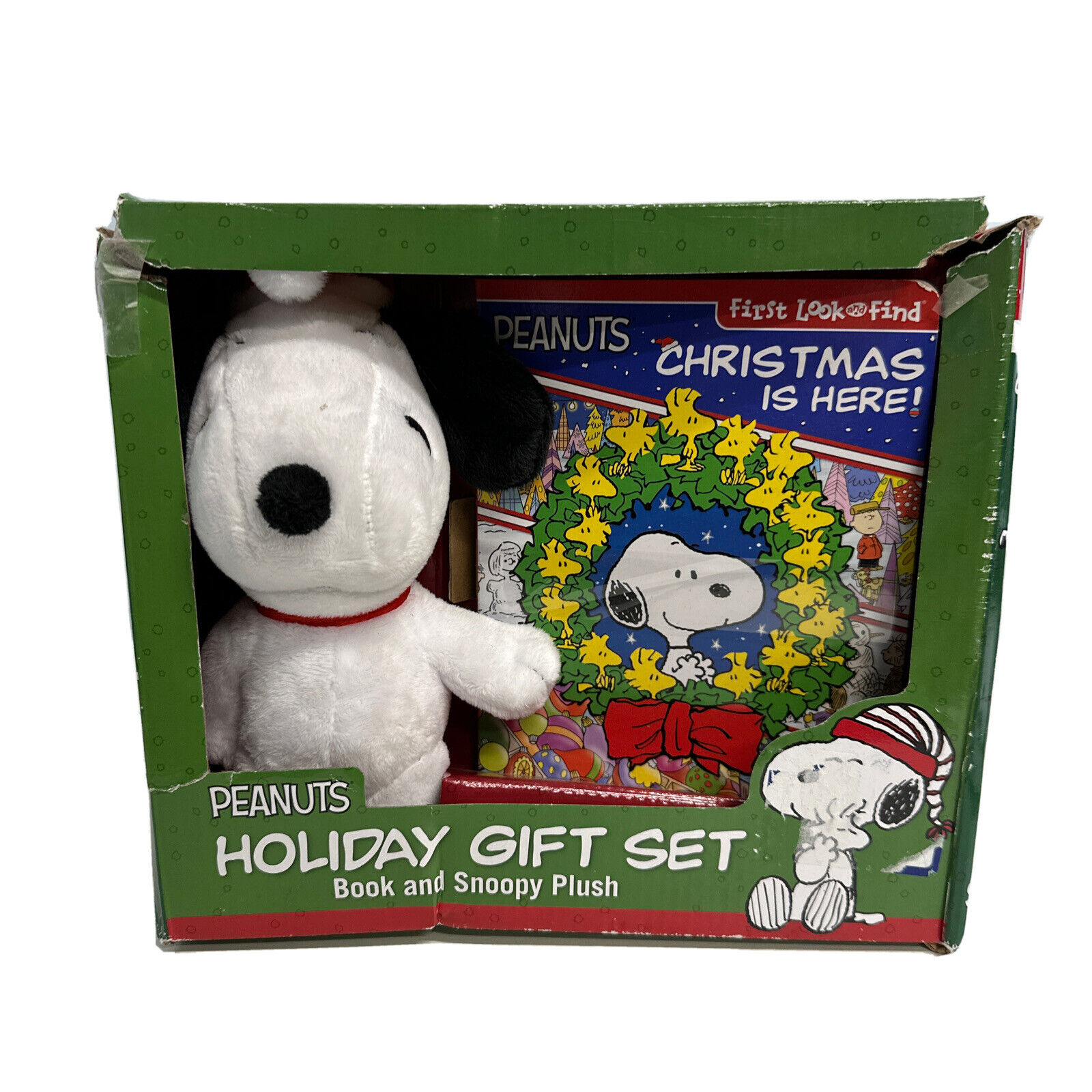 Peanuts Christmas Holiday Gift Set Plush Snoopy with book NEW-Box distress photo