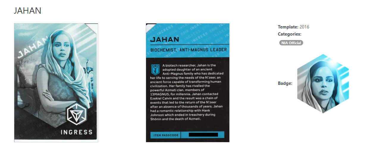 2016 Ingress JAHAN Card UNREDEED